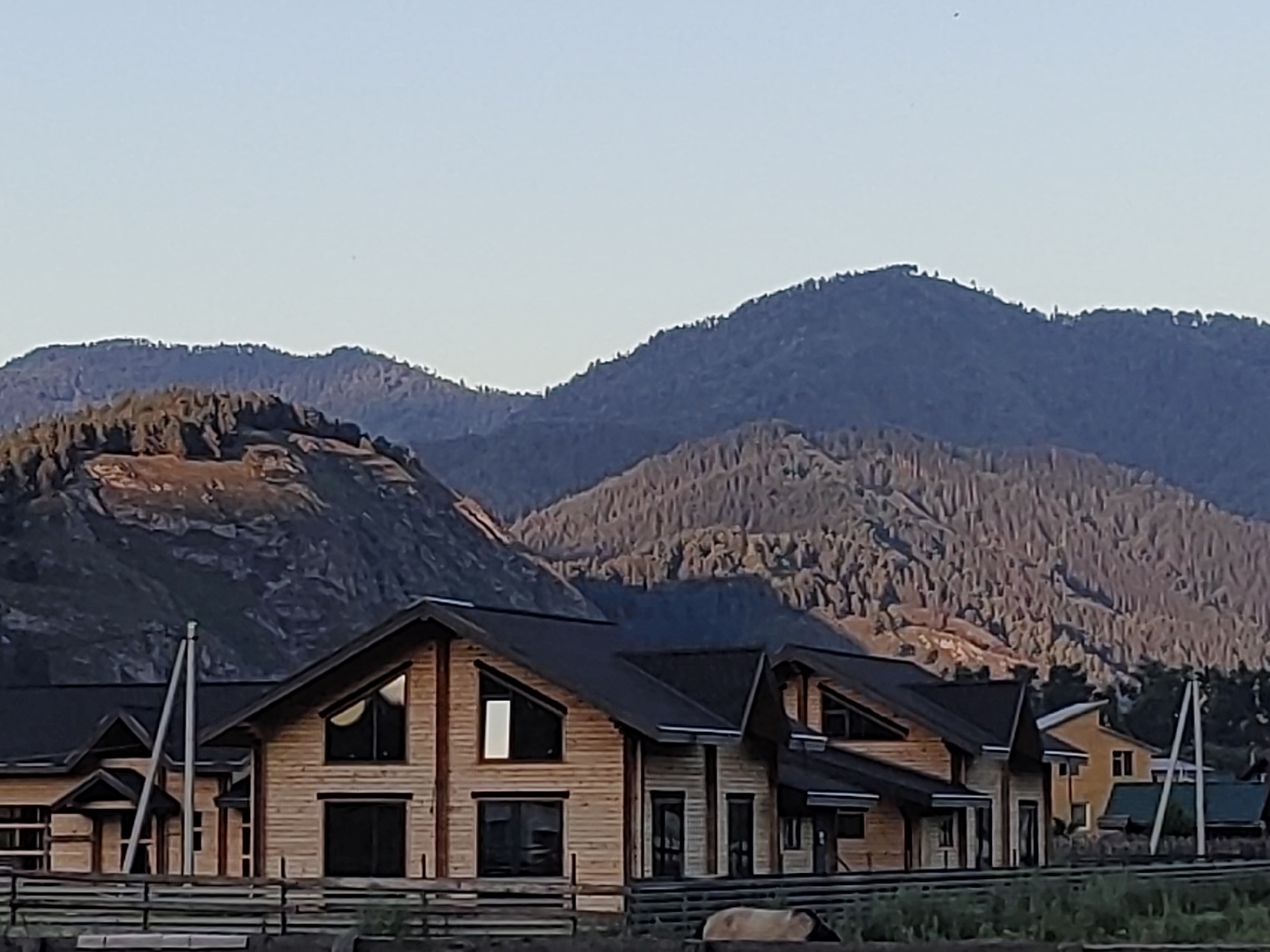 Modern wooden house meets forested mountain backdrop in Anos, Russia