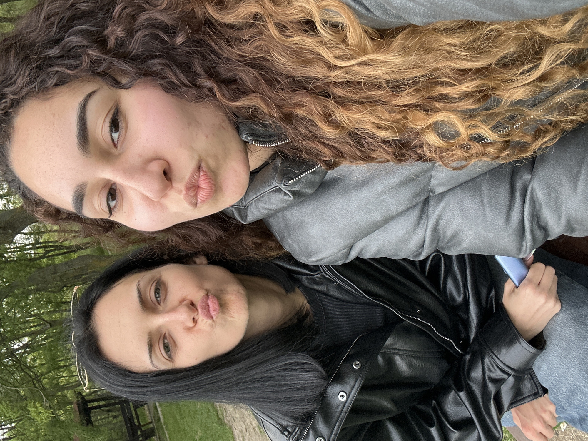 Two women pose for photos in Burgas park