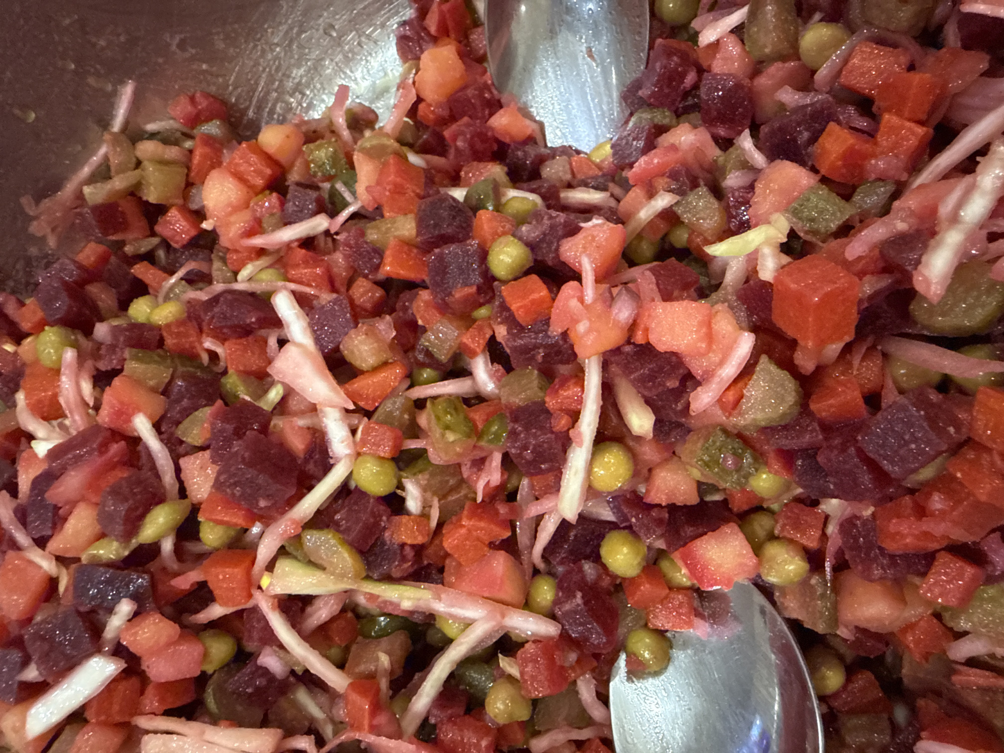 Colorful vegetable salad photographed in bowl in Perm, Russia