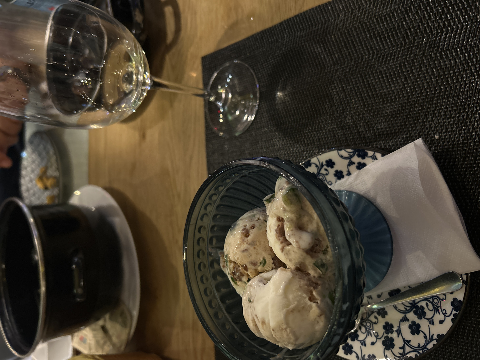 Evening dessert at a lit outdoor spot in Chernomorets