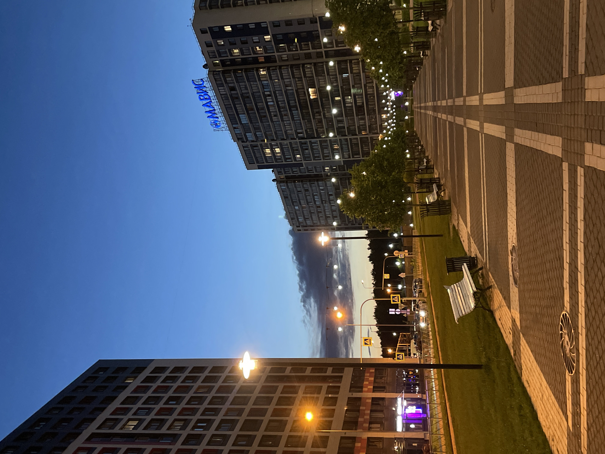 Evening walkway scenes and mixed indoor moments in Russia