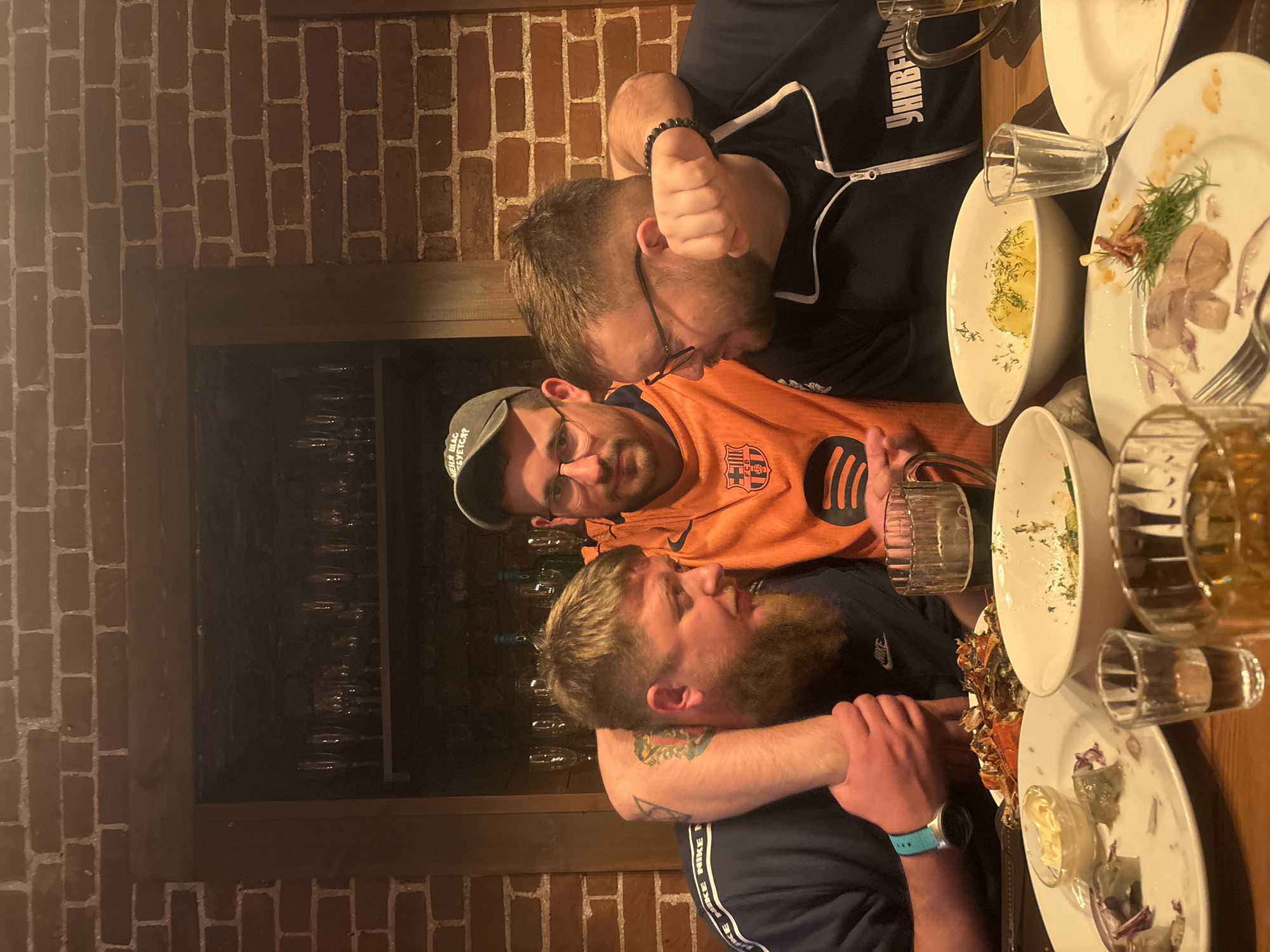 Three men finish meal at Krasnoyarsk restaurant