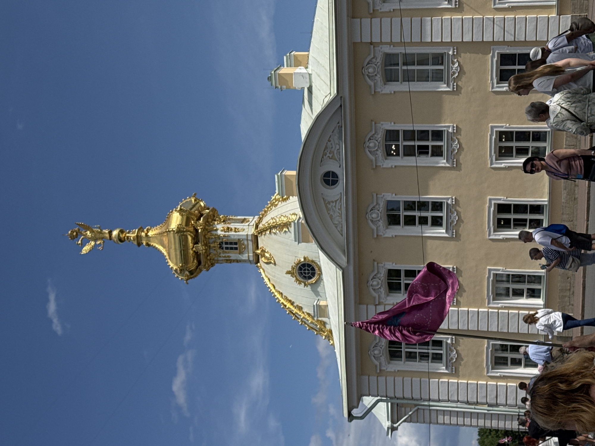 Summer morning at Peterhof's fountains, gardens, and Grand Palace