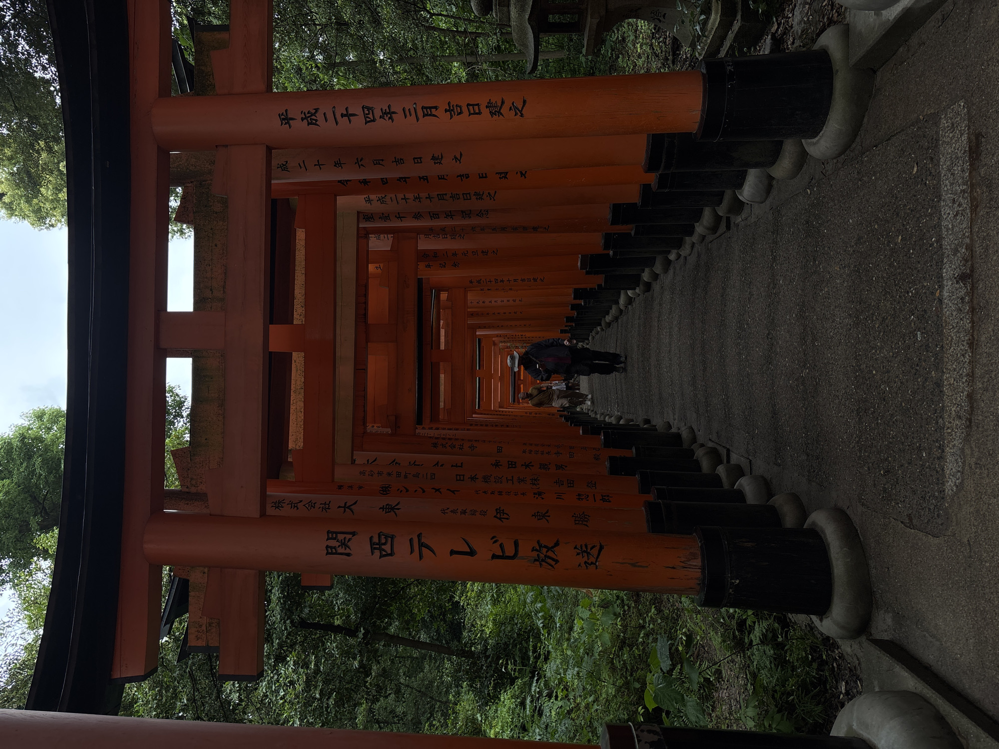 Visitor documents Fushimi Inari shrine's famous torii tunnel in Kyoto