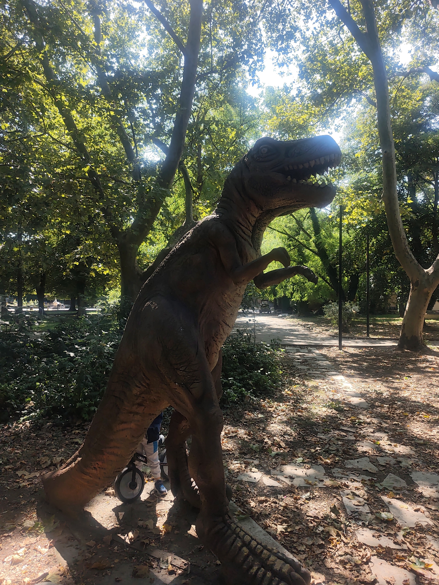 Dinosaur statues and novelty sculptures in a Pazardzhik park