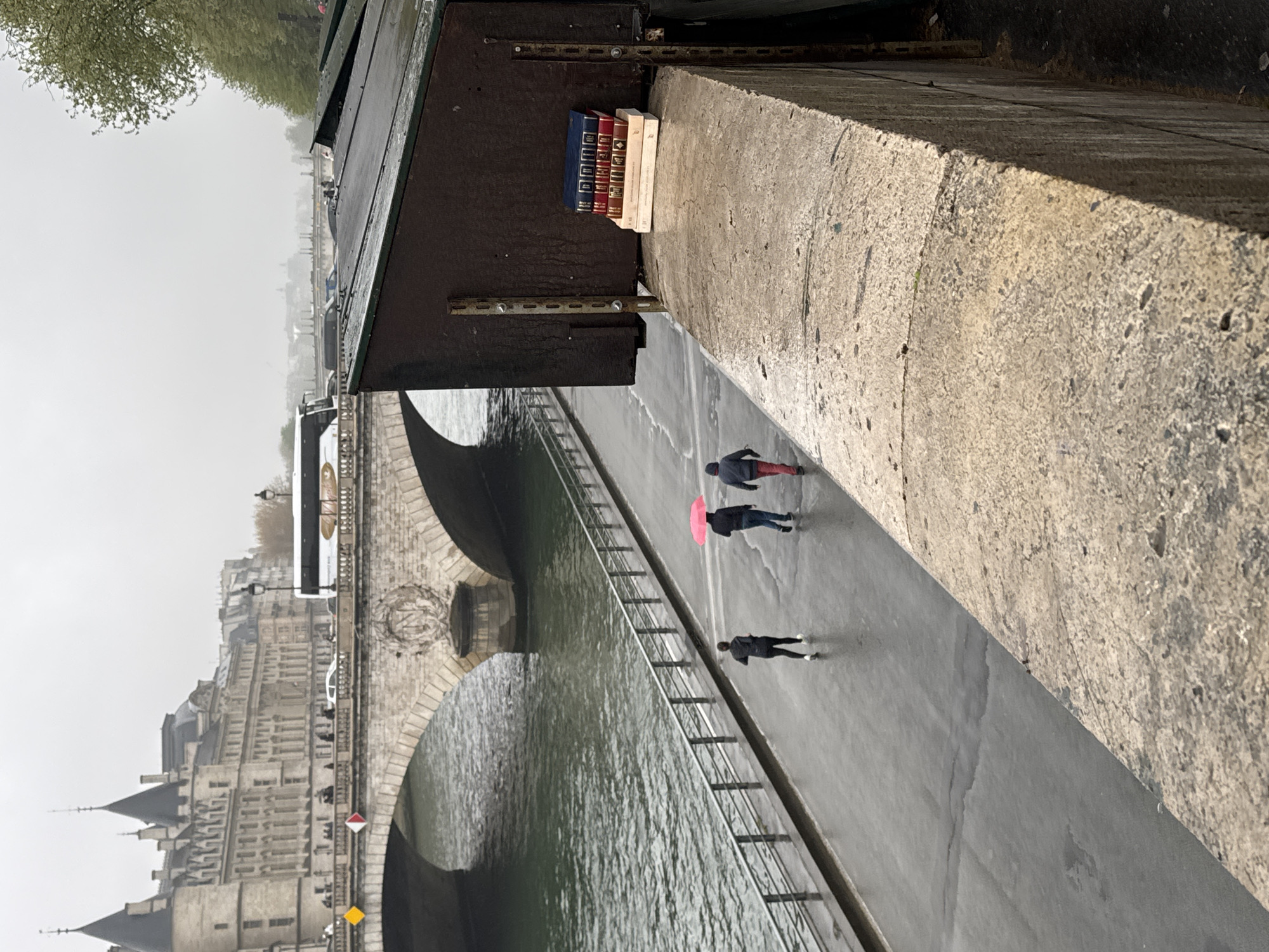 Paris landmarks documented during rainy afternoon along Seine River