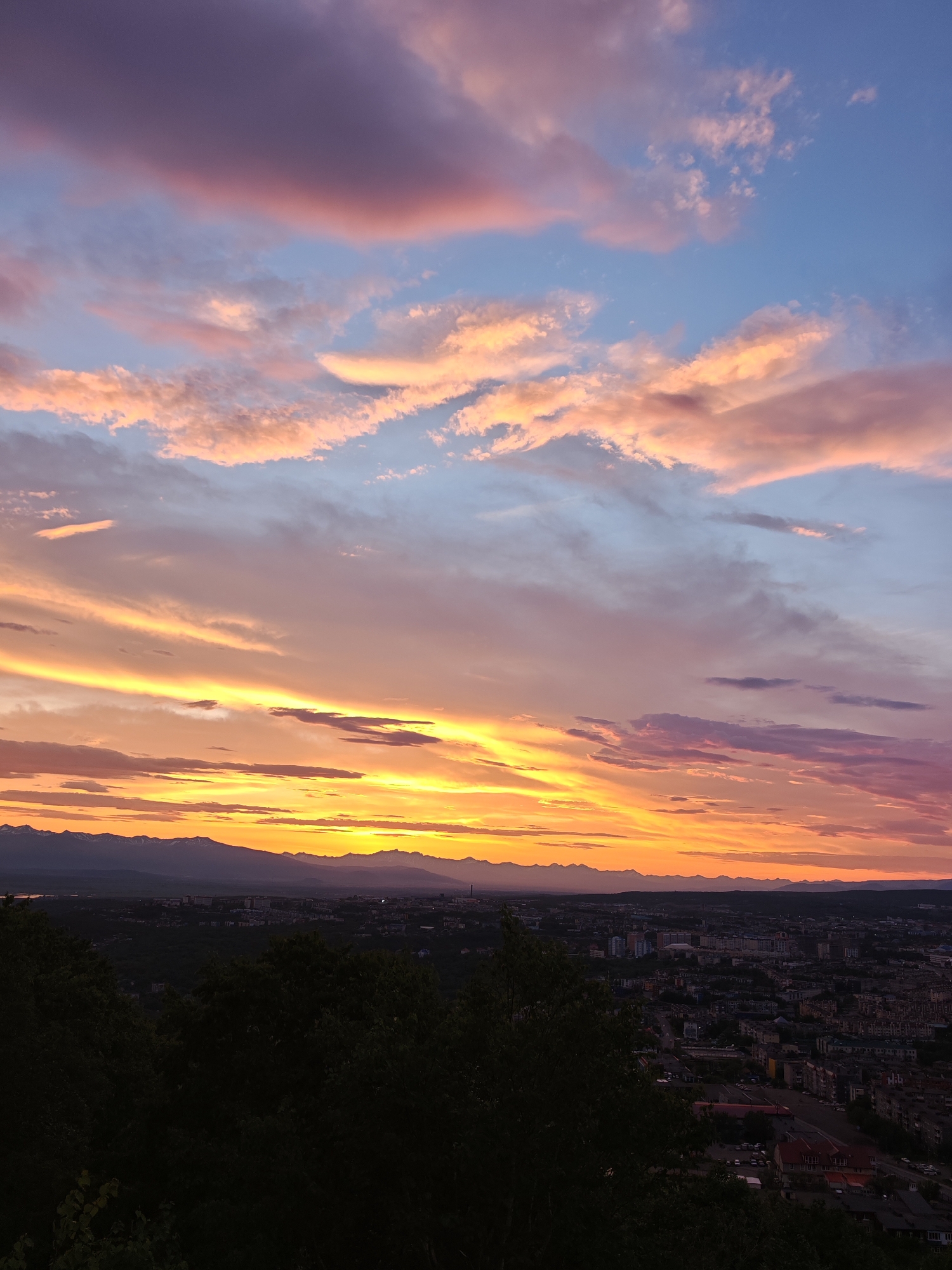 Panoramic sunset colors over Petropavlovsk-Kamchatsky