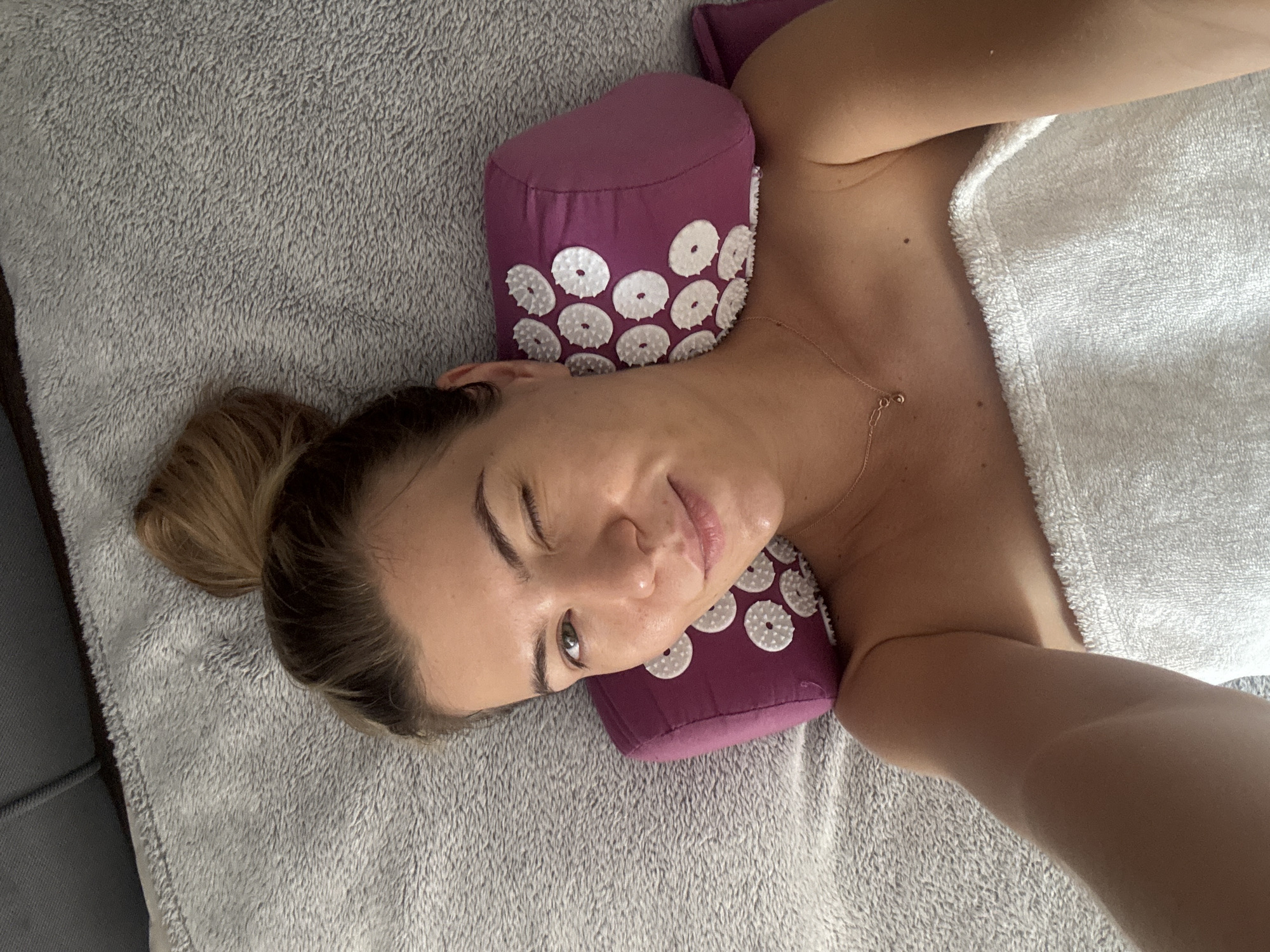 Slow morning: acupressure rest and a quiet cup of something warm