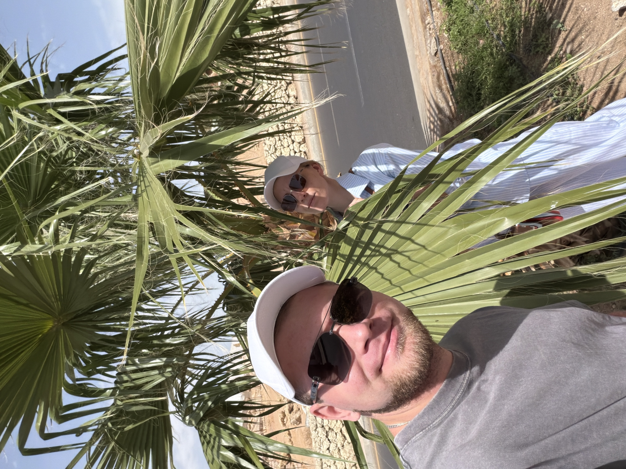 Tourists pose for selfies among palm trees in Sharm El Sheikh