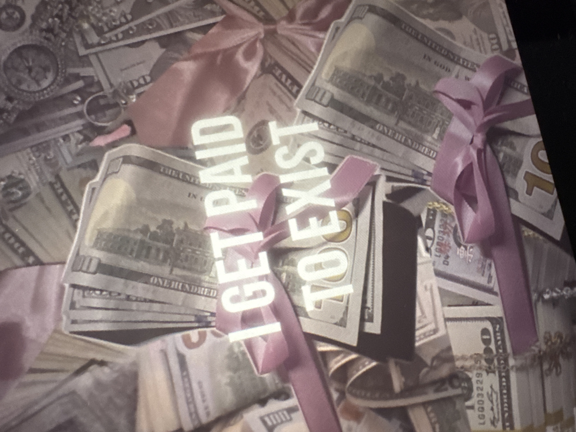 Milan resident displays decorated cash with luxury lifestyle message