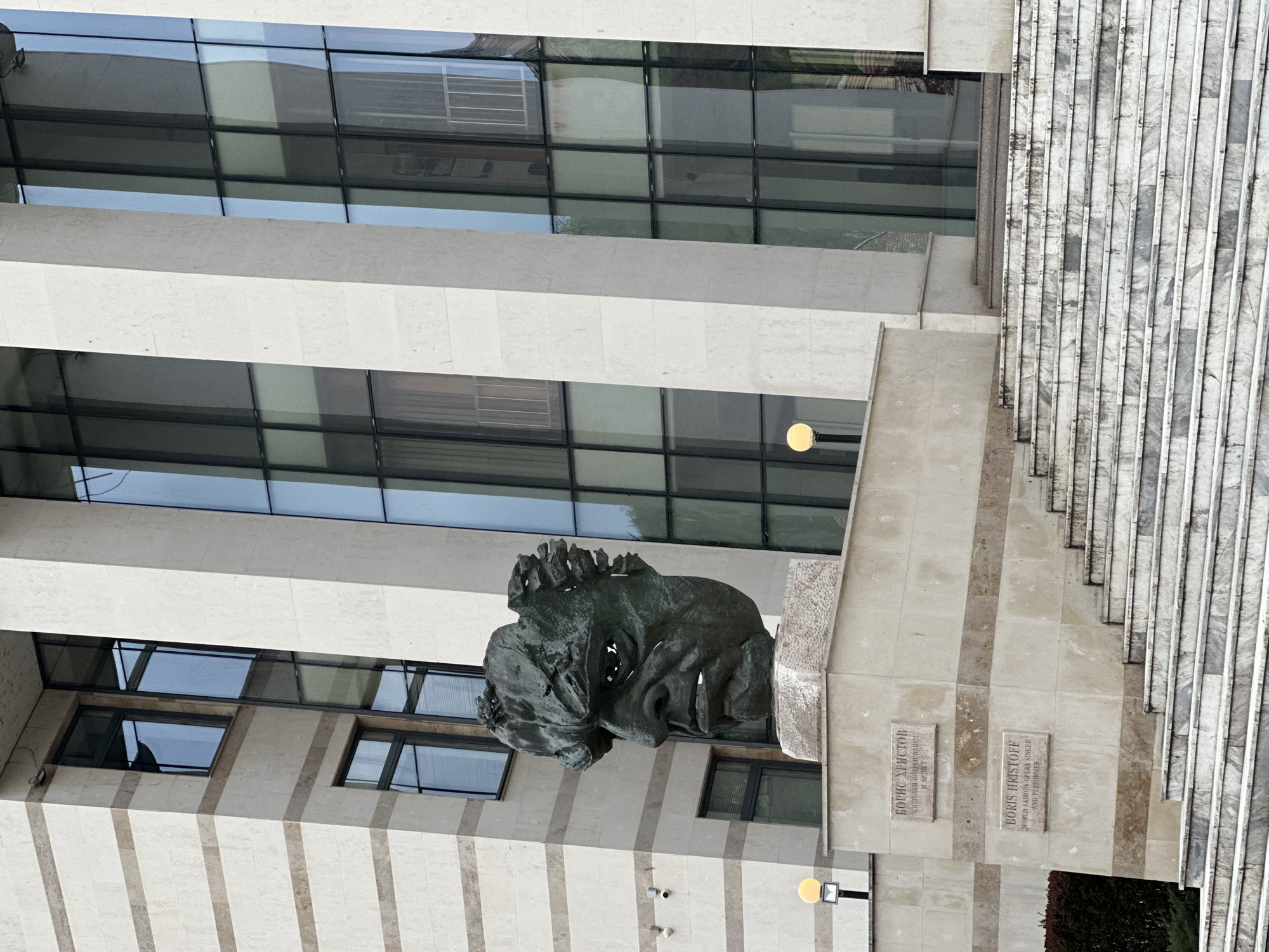 Bronze portrait sculpture spotted on Plovdiv building facade
