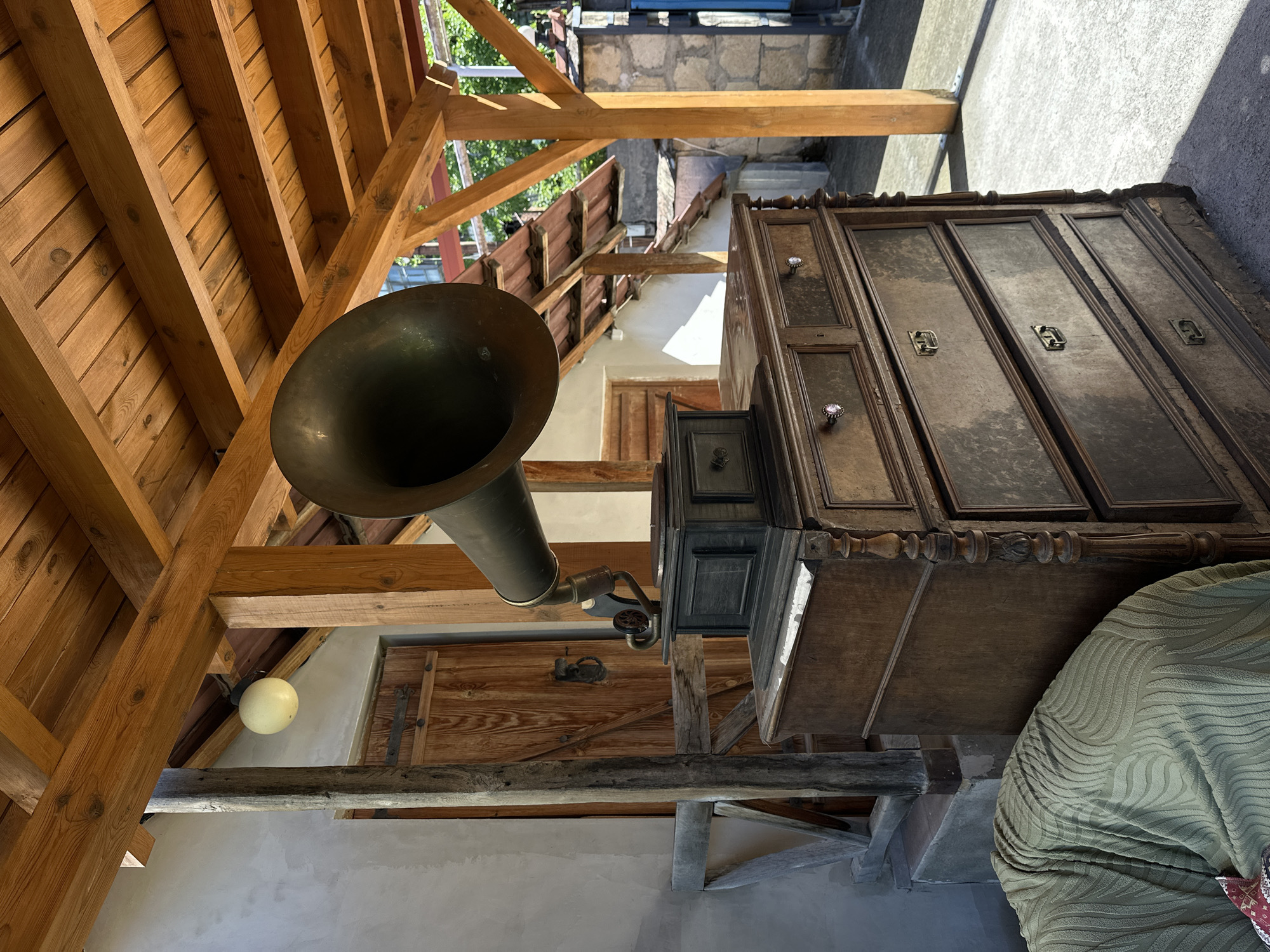 Morning terrace scenes with vintage gramophone in Dilijan, Armenia