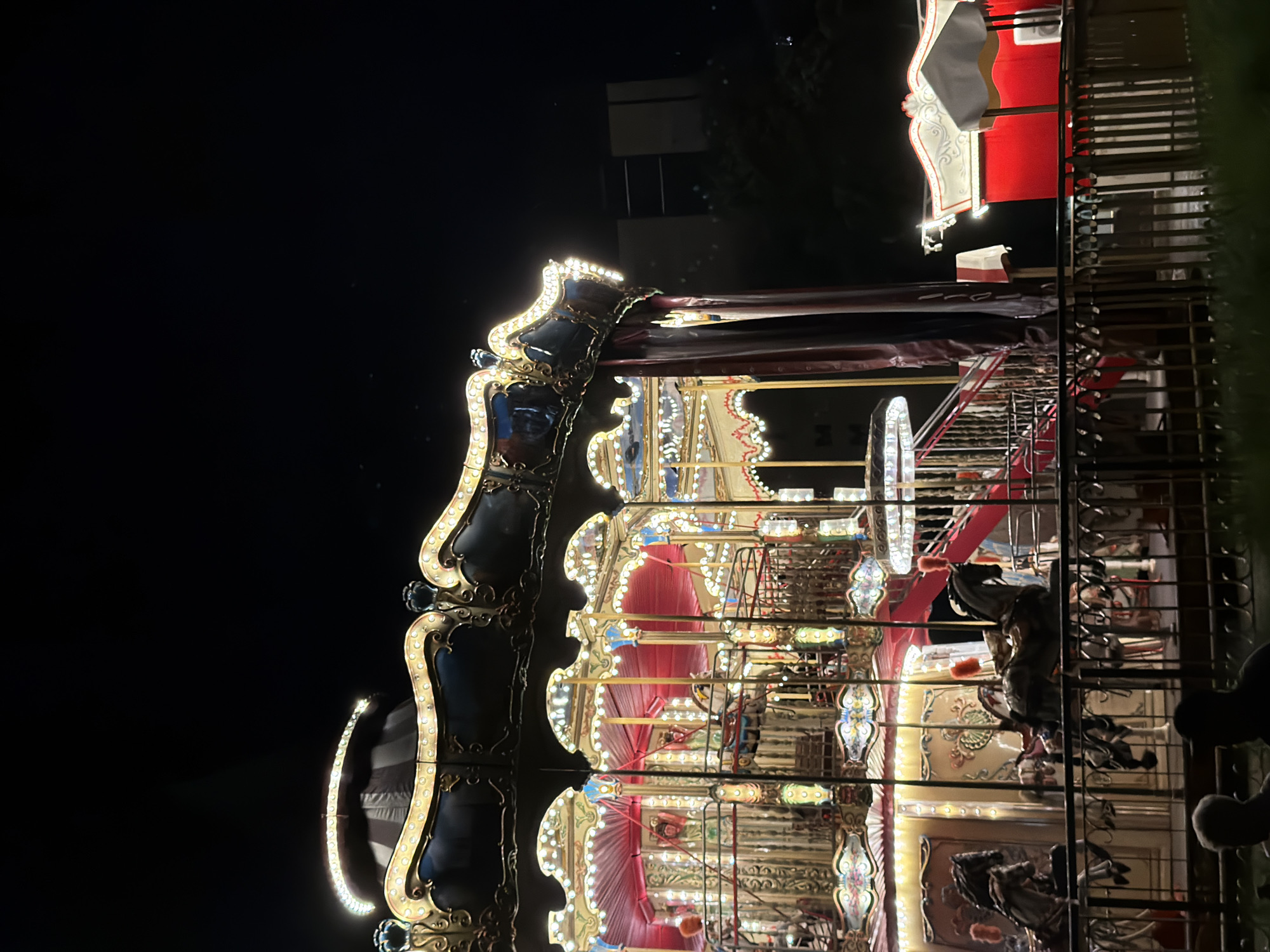 Fairground rides light up a Gdańsk night