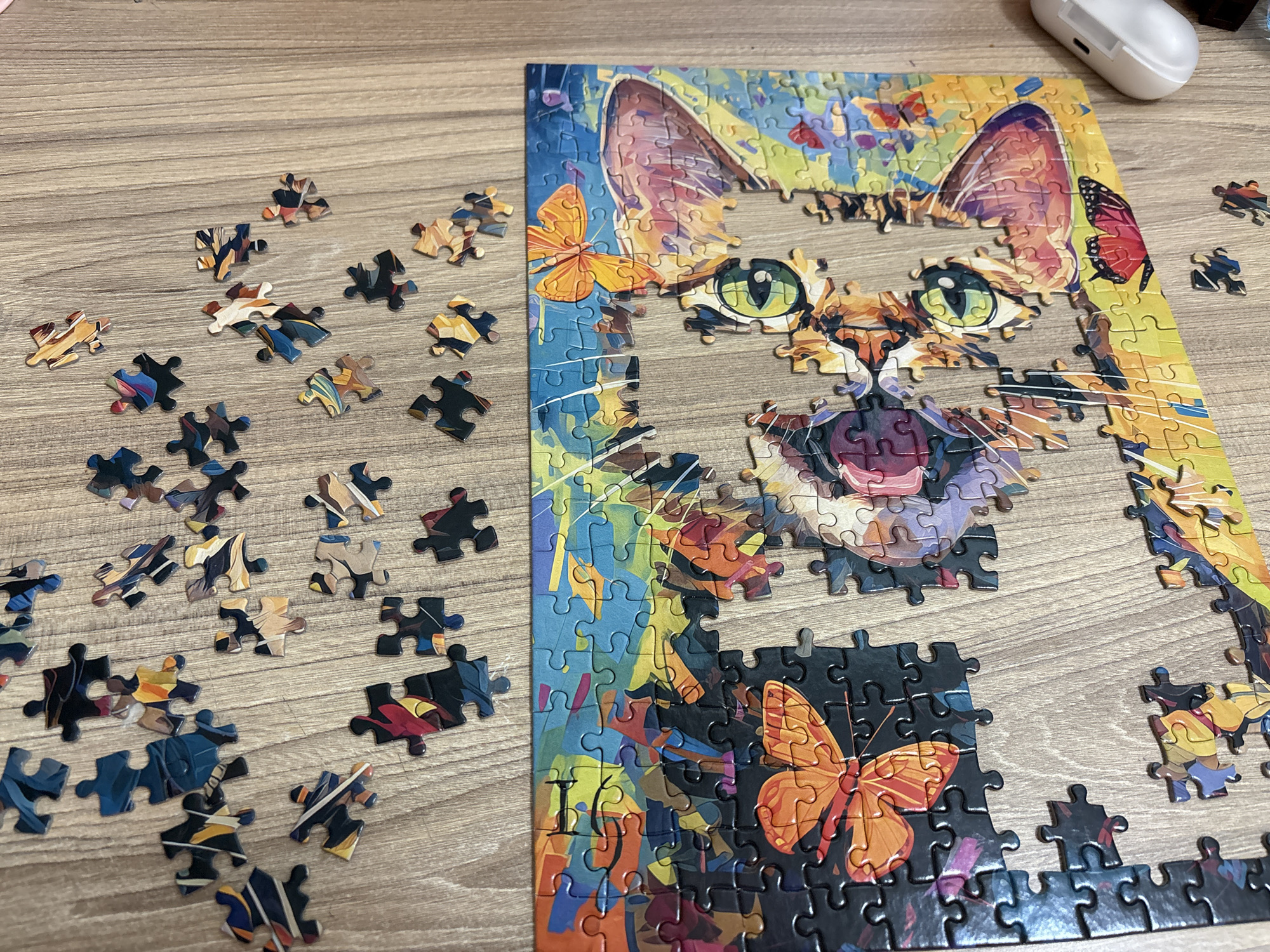 Woman documents puzzle session with selfies in Bulgarian home