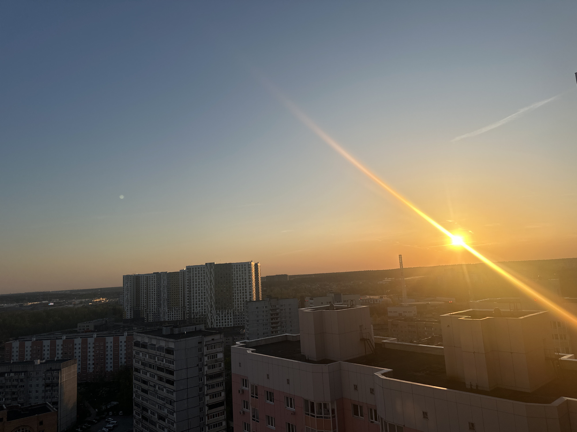 Sunset observed over Moscow cityscape May 4th