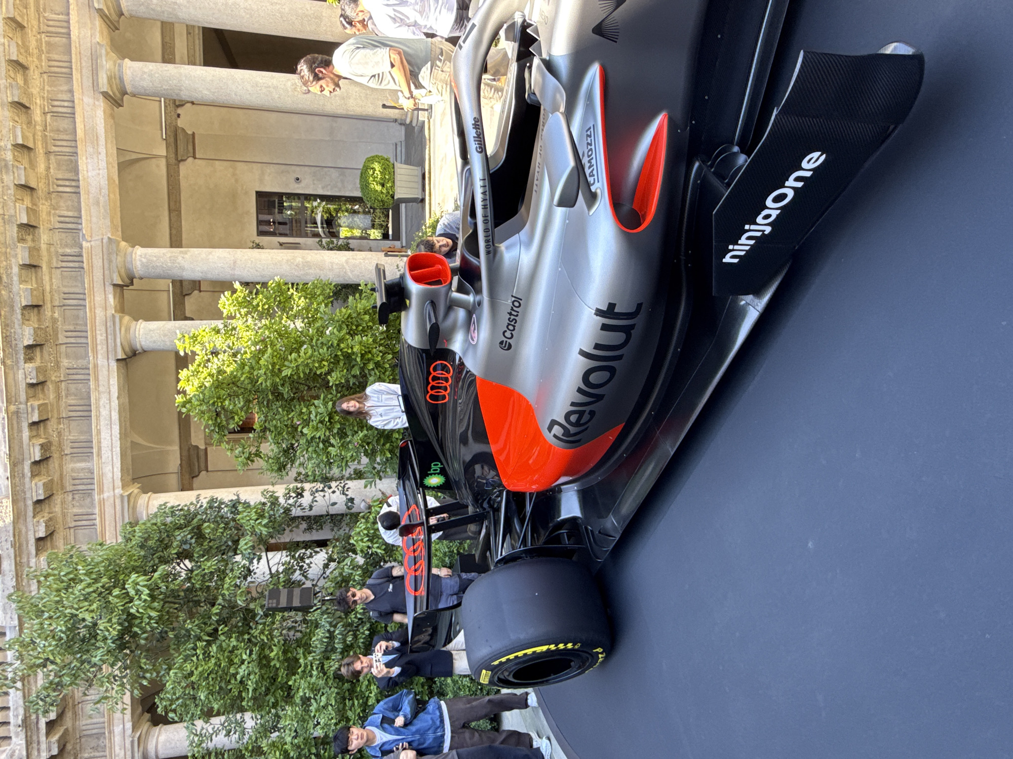 Formula One car exhibition draws crowds in Milan courtyard