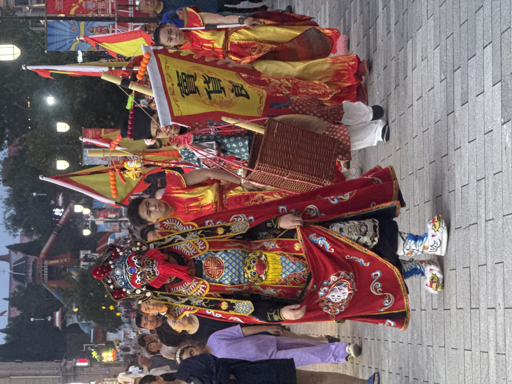 Traditional opera performances and public exercise in Qinhuangdao at dusk