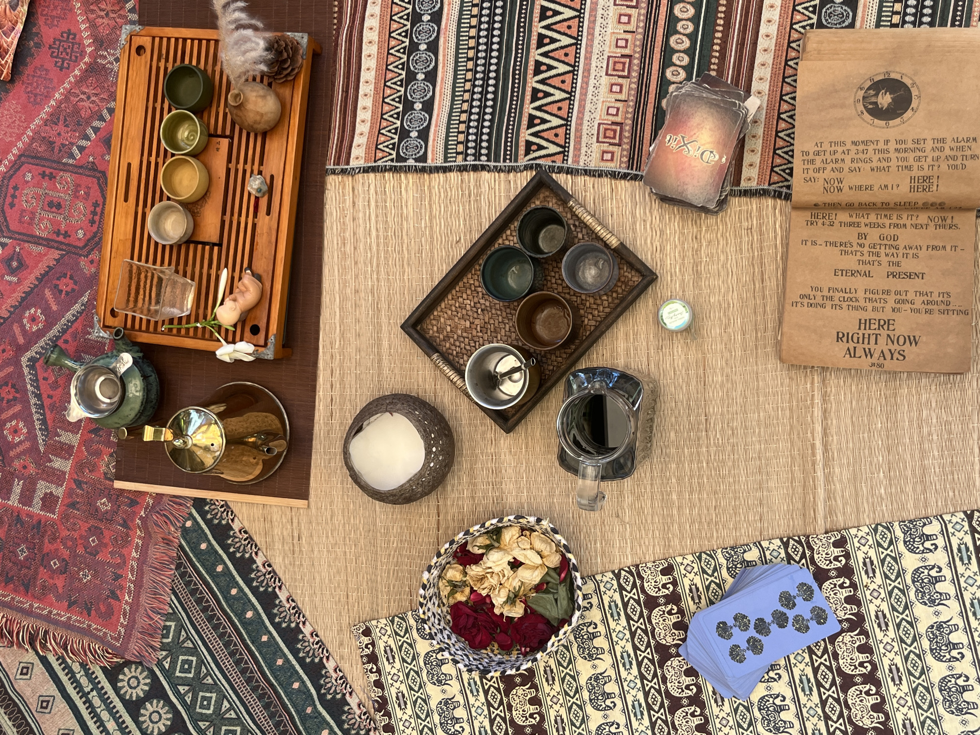 Ritual wellness setup with singing bowls and tea ceremony in Đà Nẵng