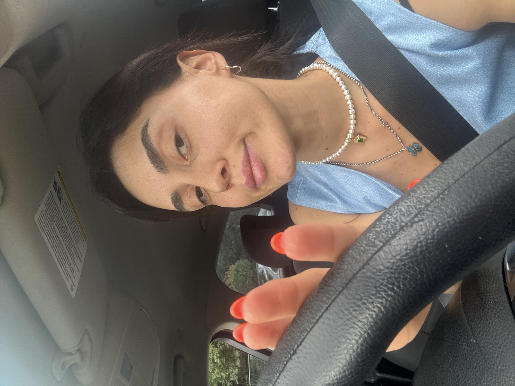 Quick car selfie series in Tbilisi, same outfit, multiple angles