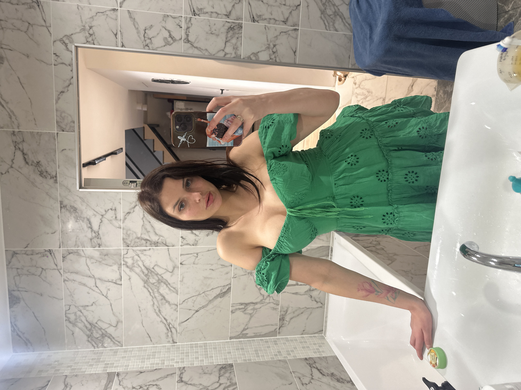 Green dress, multiple angles, one morning