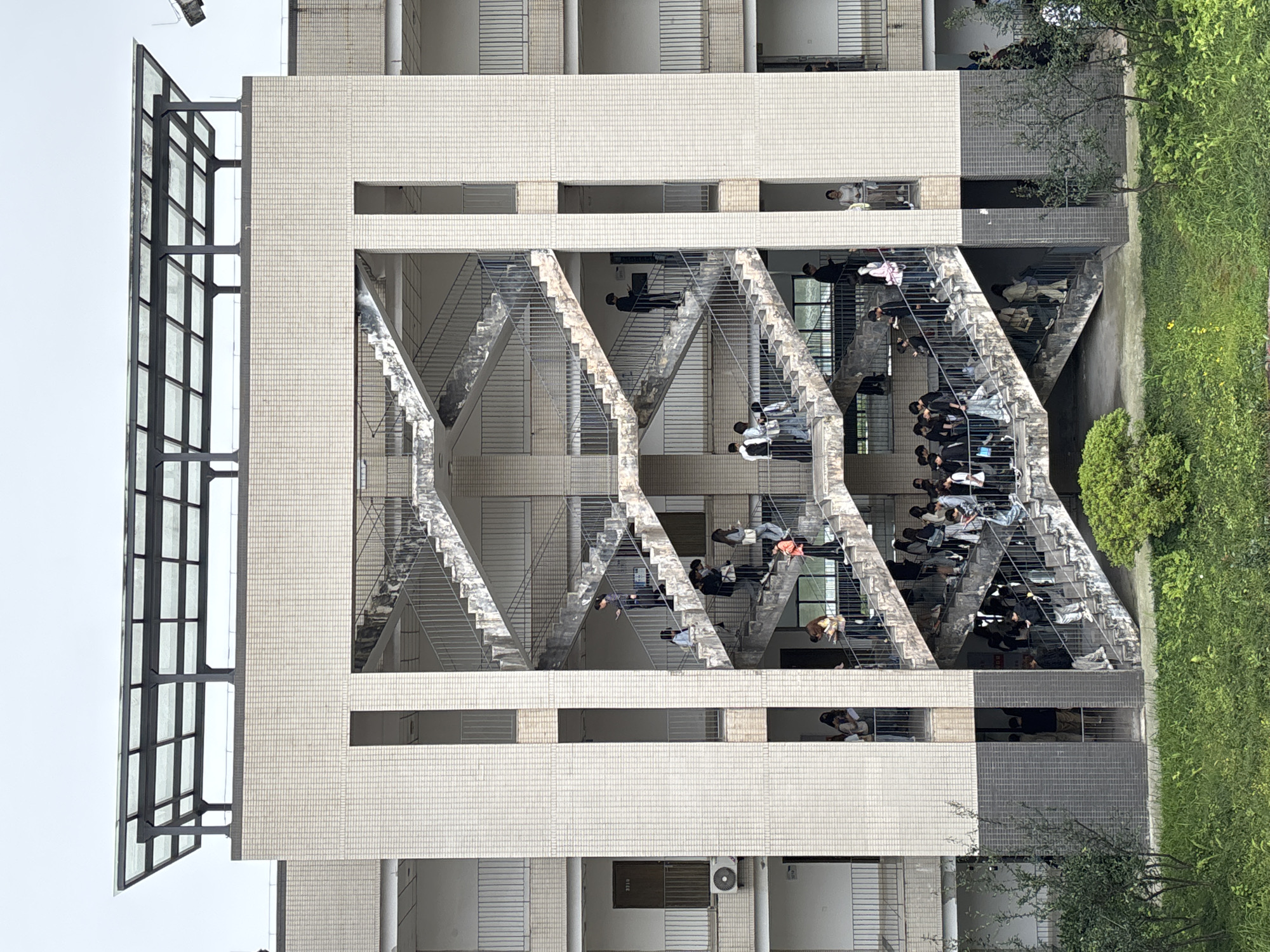 Students gather in building stairwell in Jiangjin, China