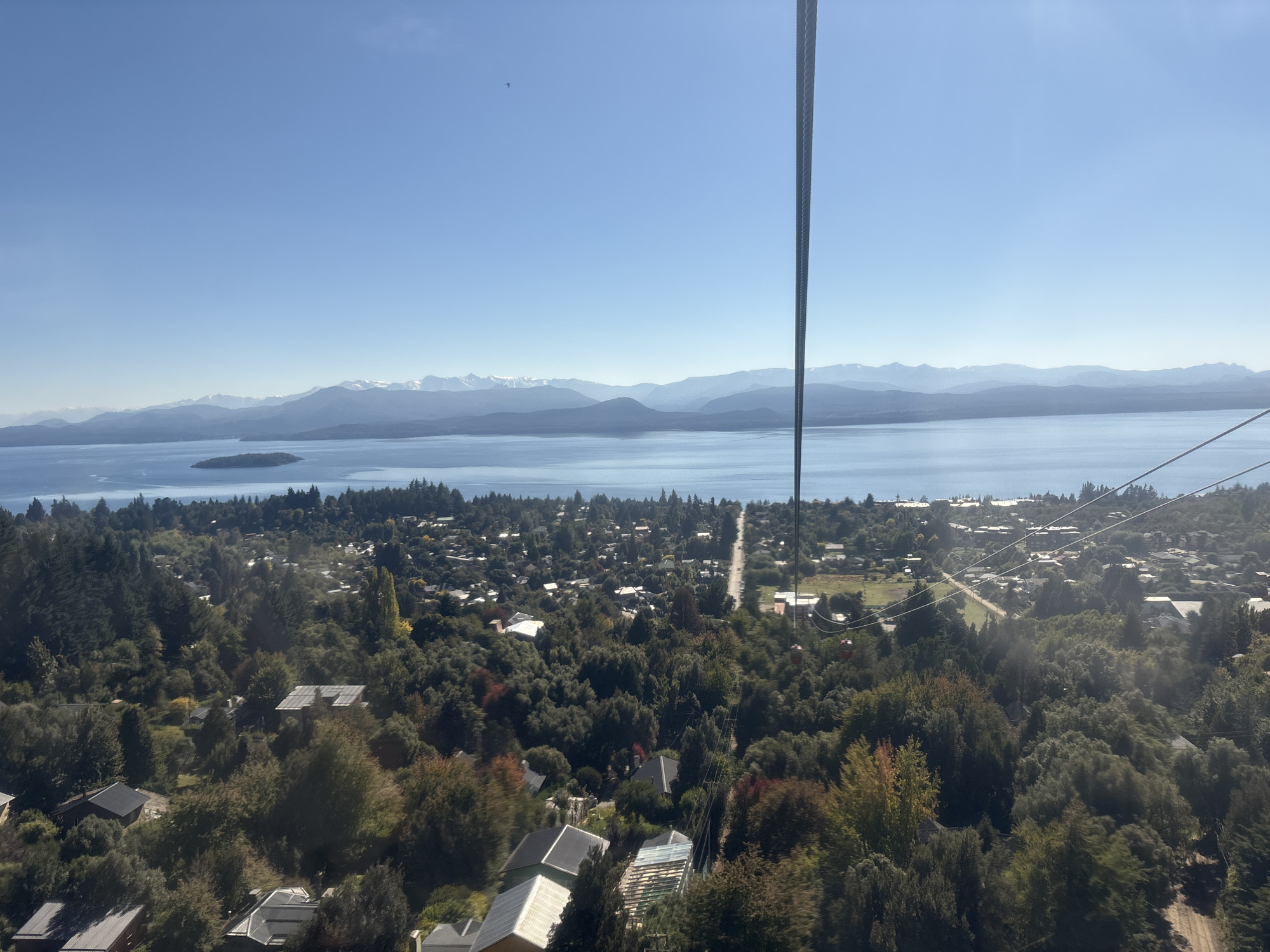 Clear skies over Bariloche cable car and city views