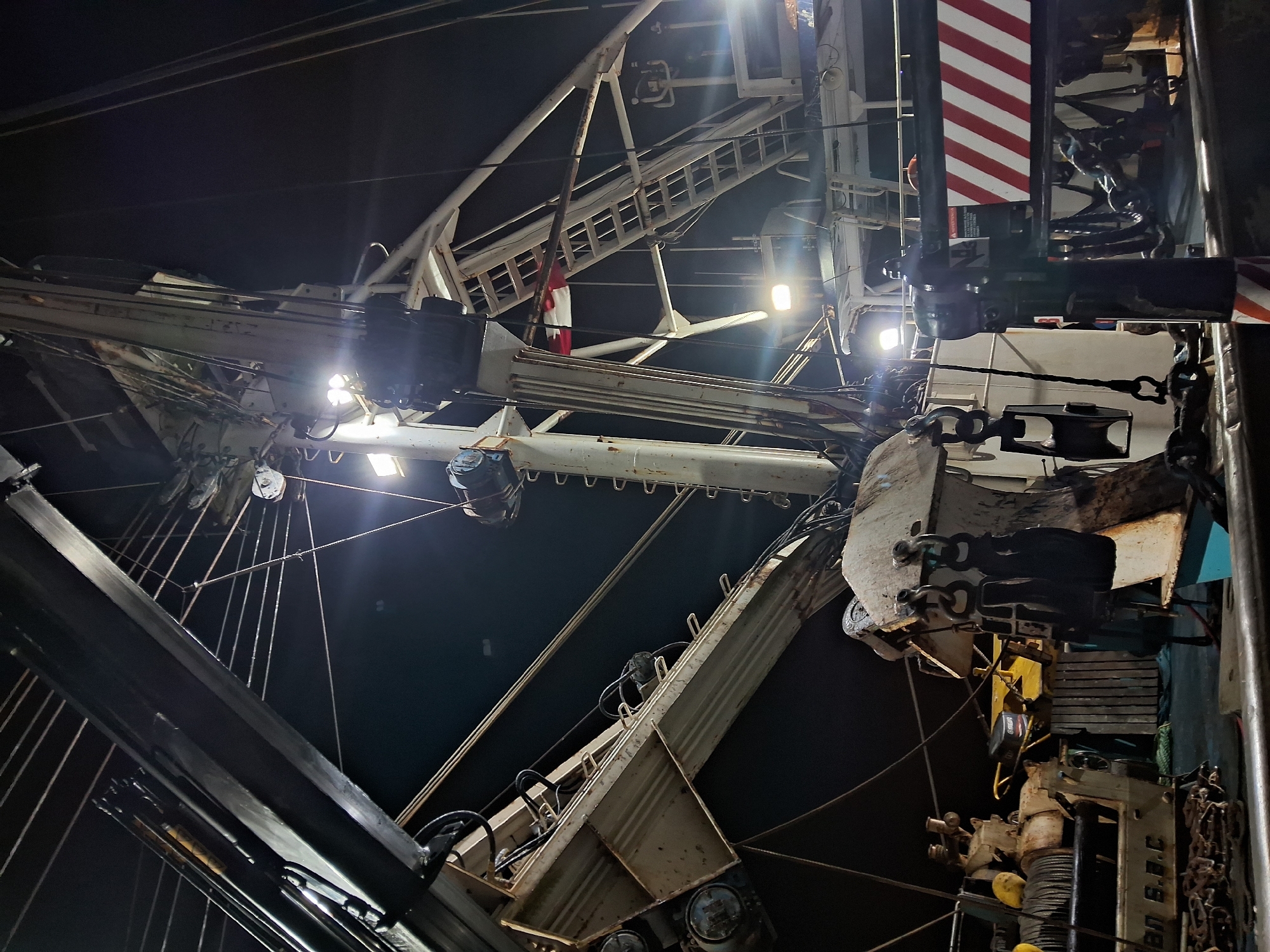 Night on a fishing trawler deck in Chimbote port