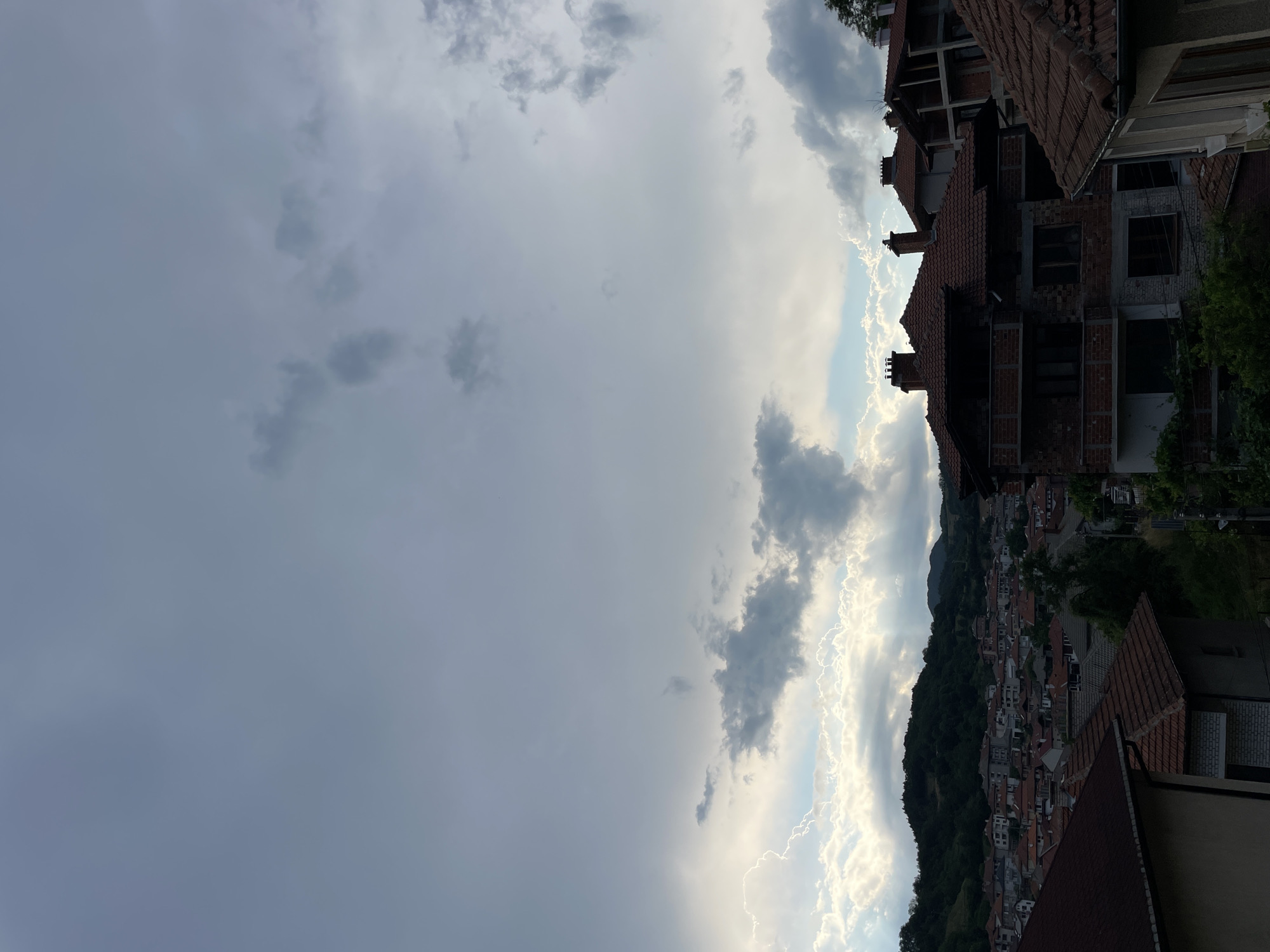 Rooftop views across Zlatograd on a changeable June afternoon