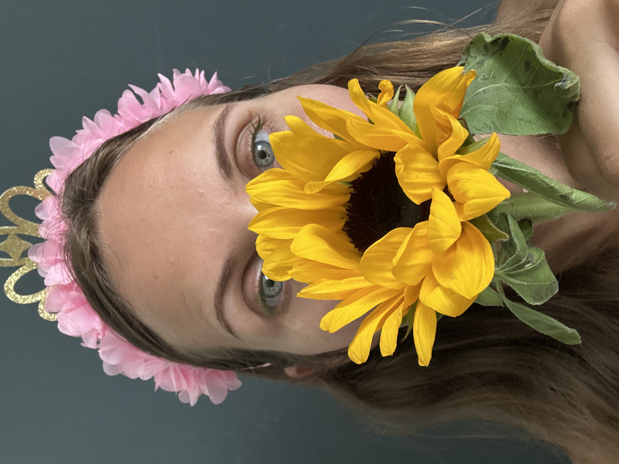 Woman poses with sunflowers, flower crown in Fethiye photo session