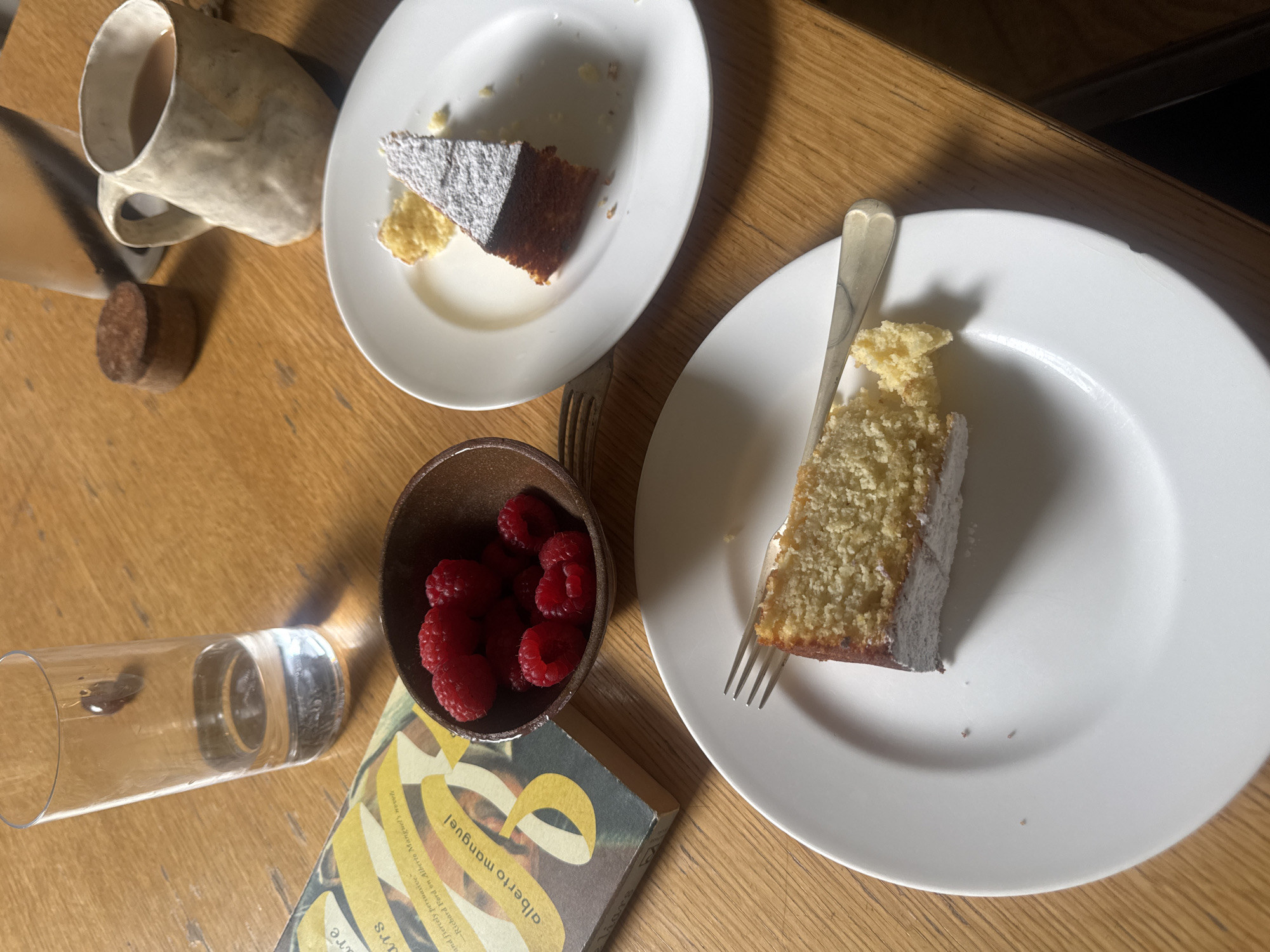 Cake slices on wooden table in NYC apartment