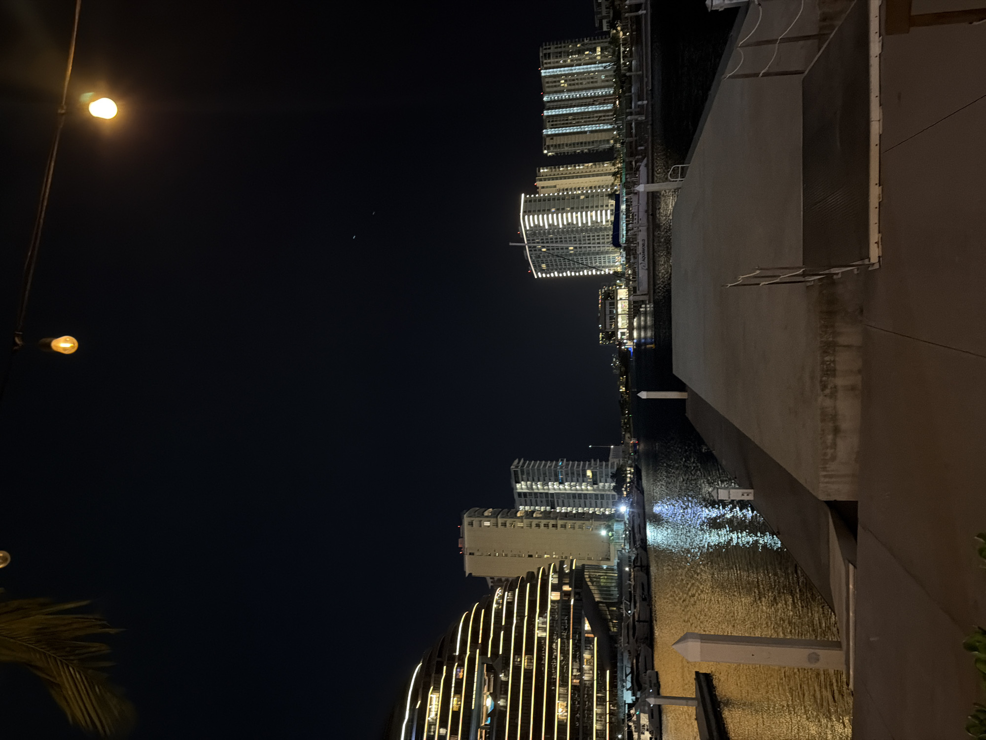 Nighttime waterfront scenes captured in Cancún, Mexico