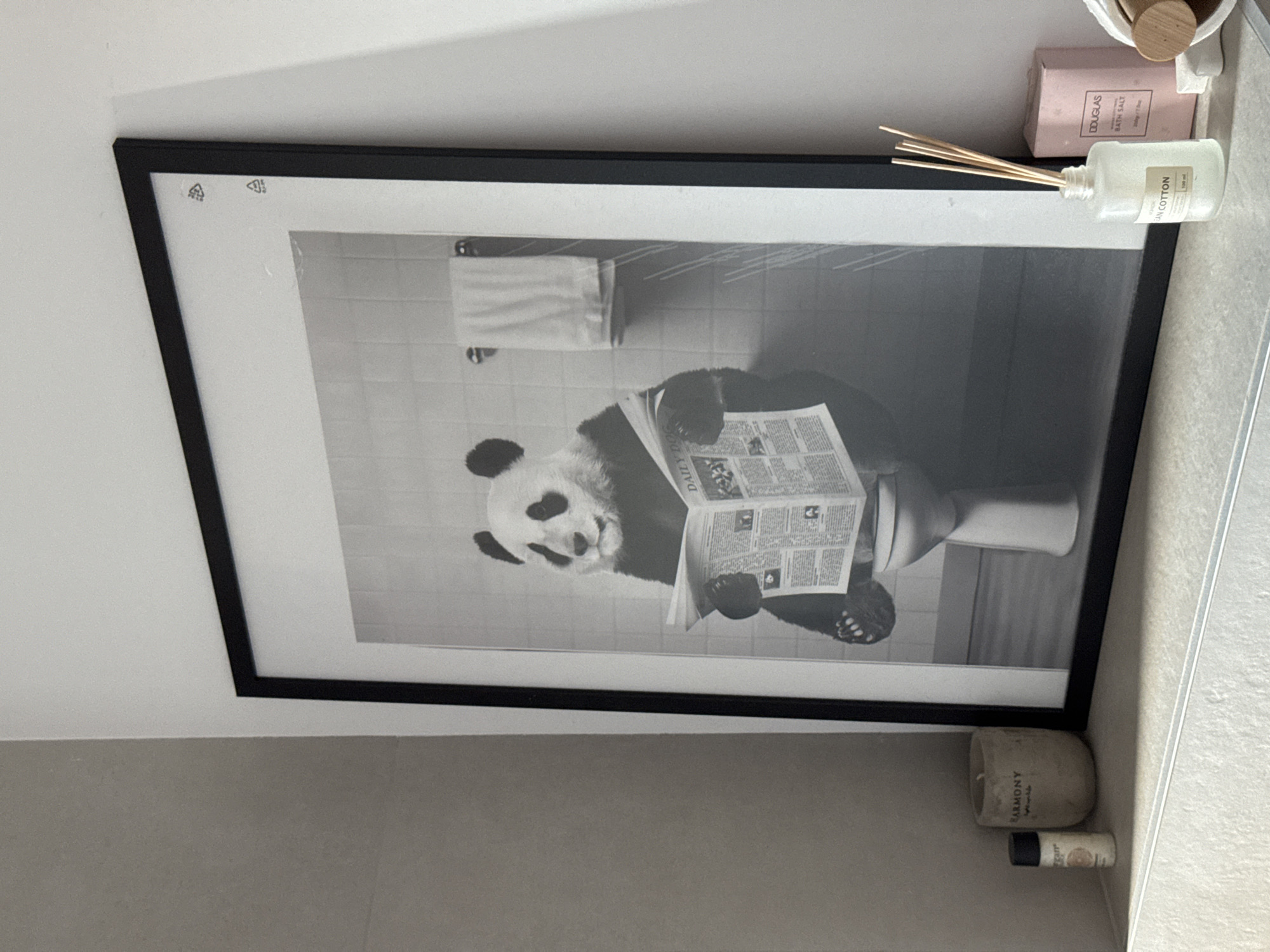 Panda toilet artwork spotted in bathroom wall display
