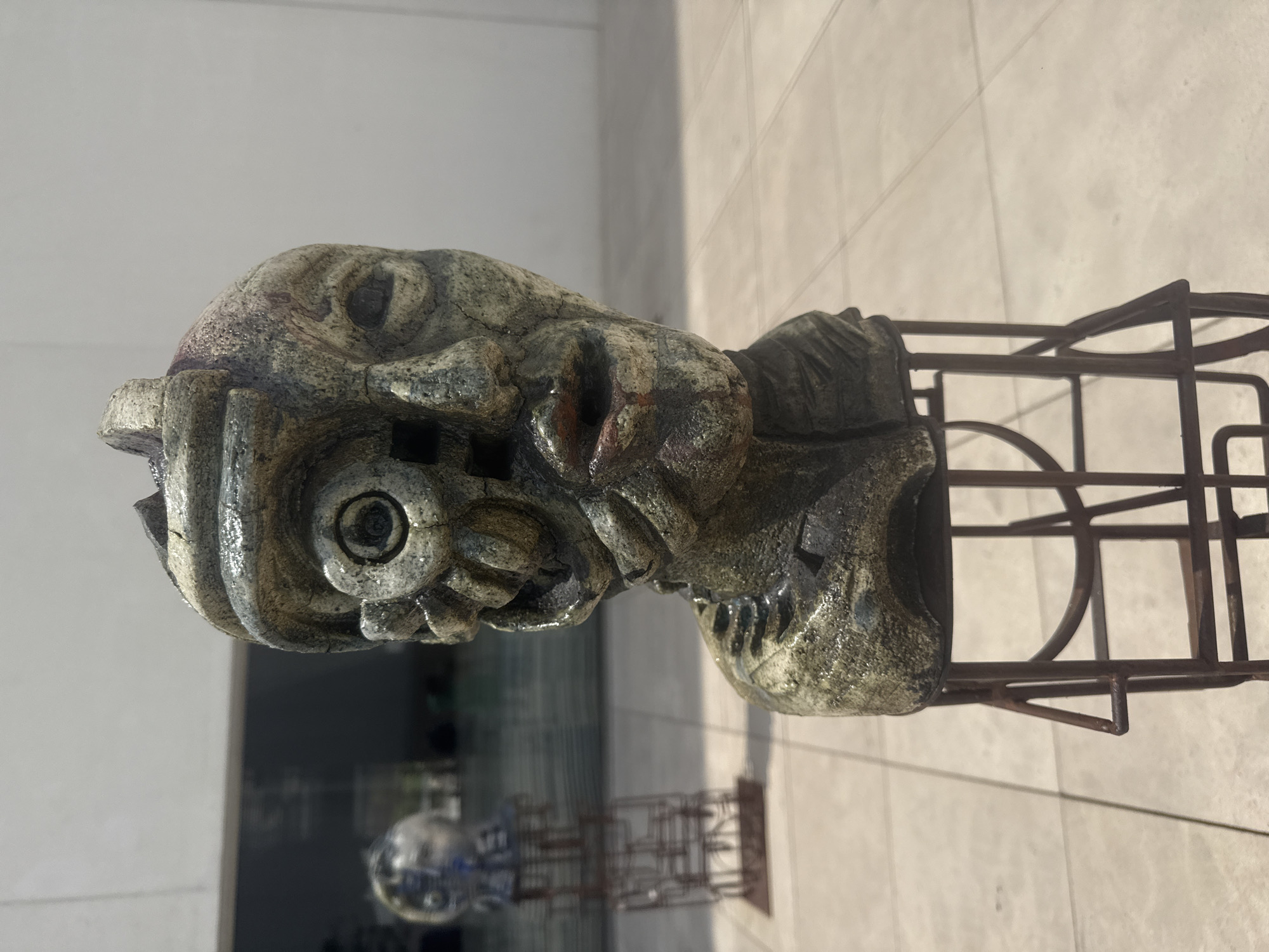Art sculptures documented at modern building in Mexico