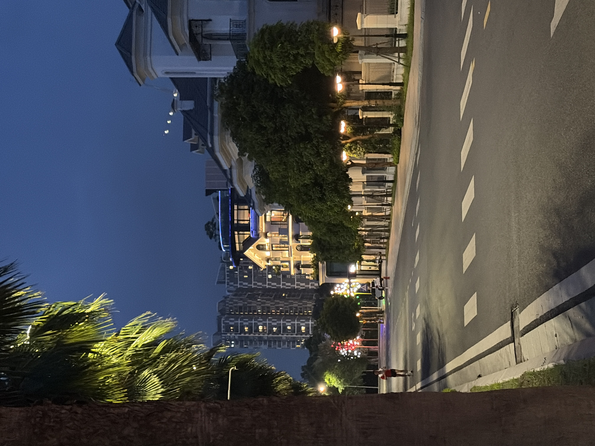 Twilight at Hanoi's urban lakeside beach and waterfront