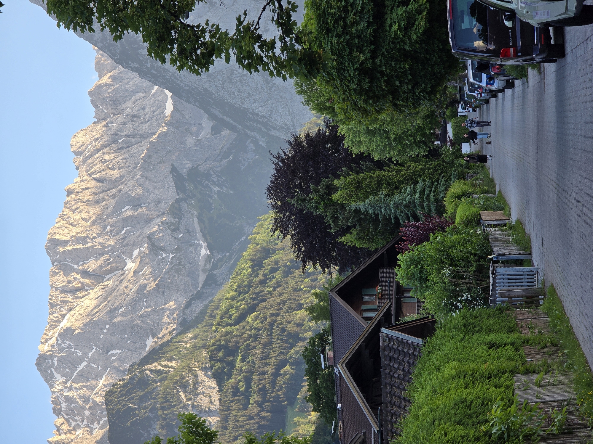Garmisch-Partenkirchen streets and rooftops with the Zugspitze behind