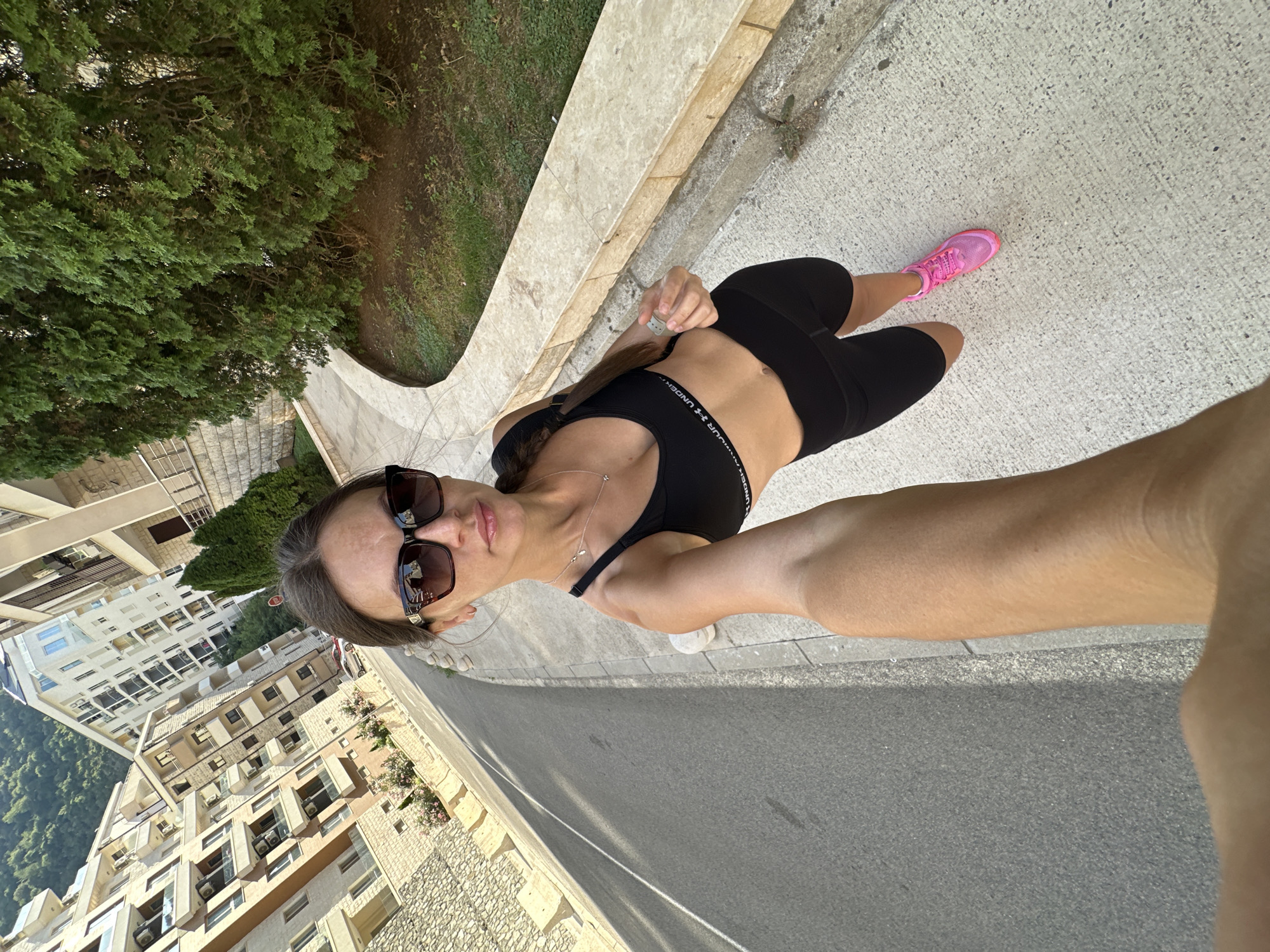 Selfies in Boreti, Montenegro, workout-ready on a July morning