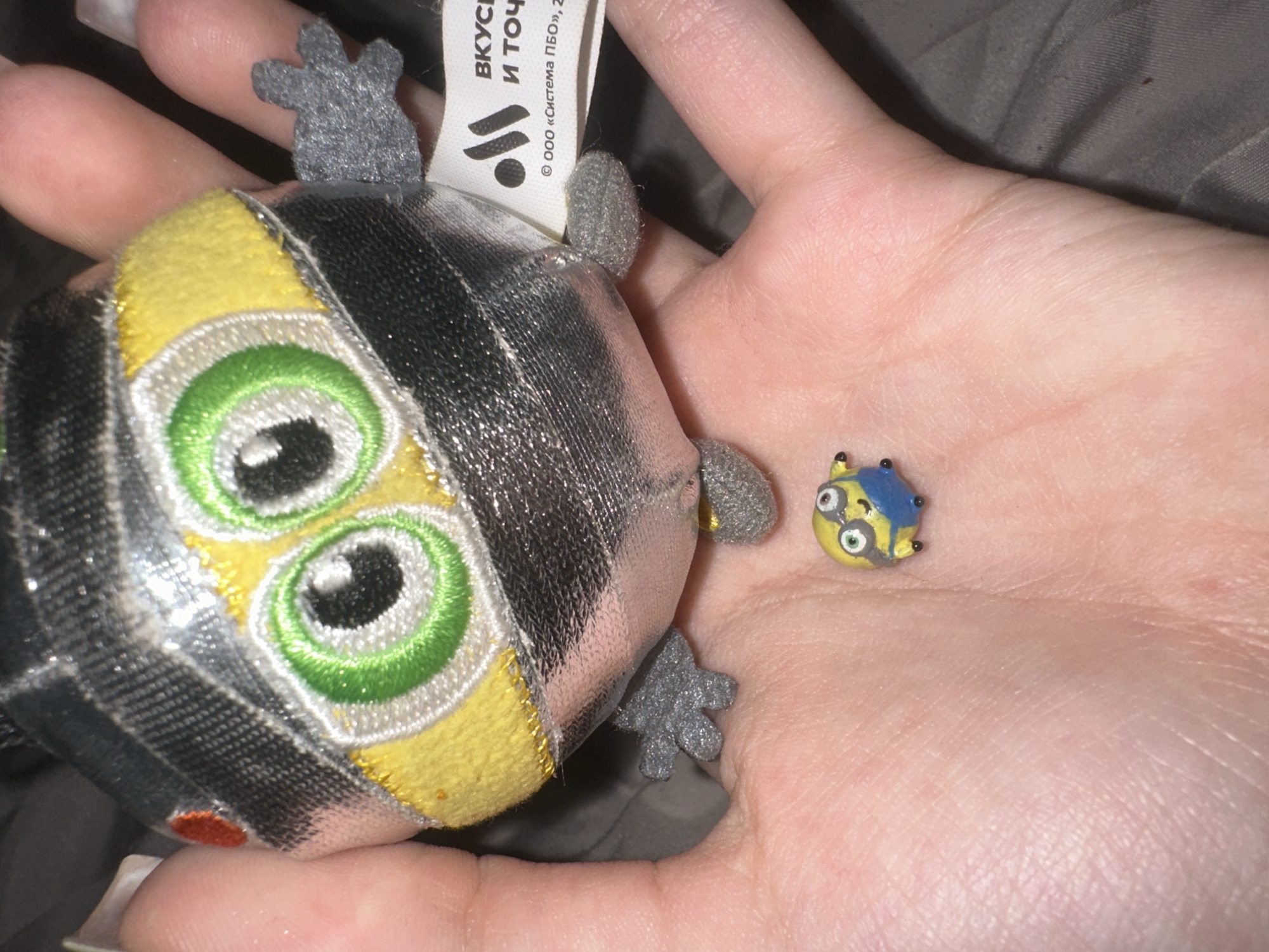 Collectible toy shelf in Kamchatka, plush robots and Minions up close
