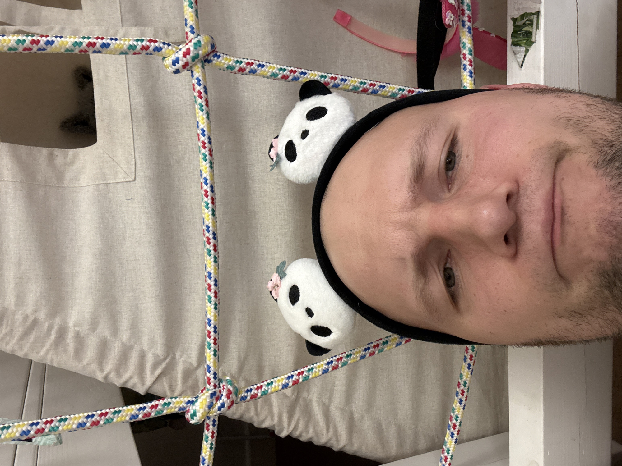 Person with panda decorations spotted near rope net in Krasnoyarsk