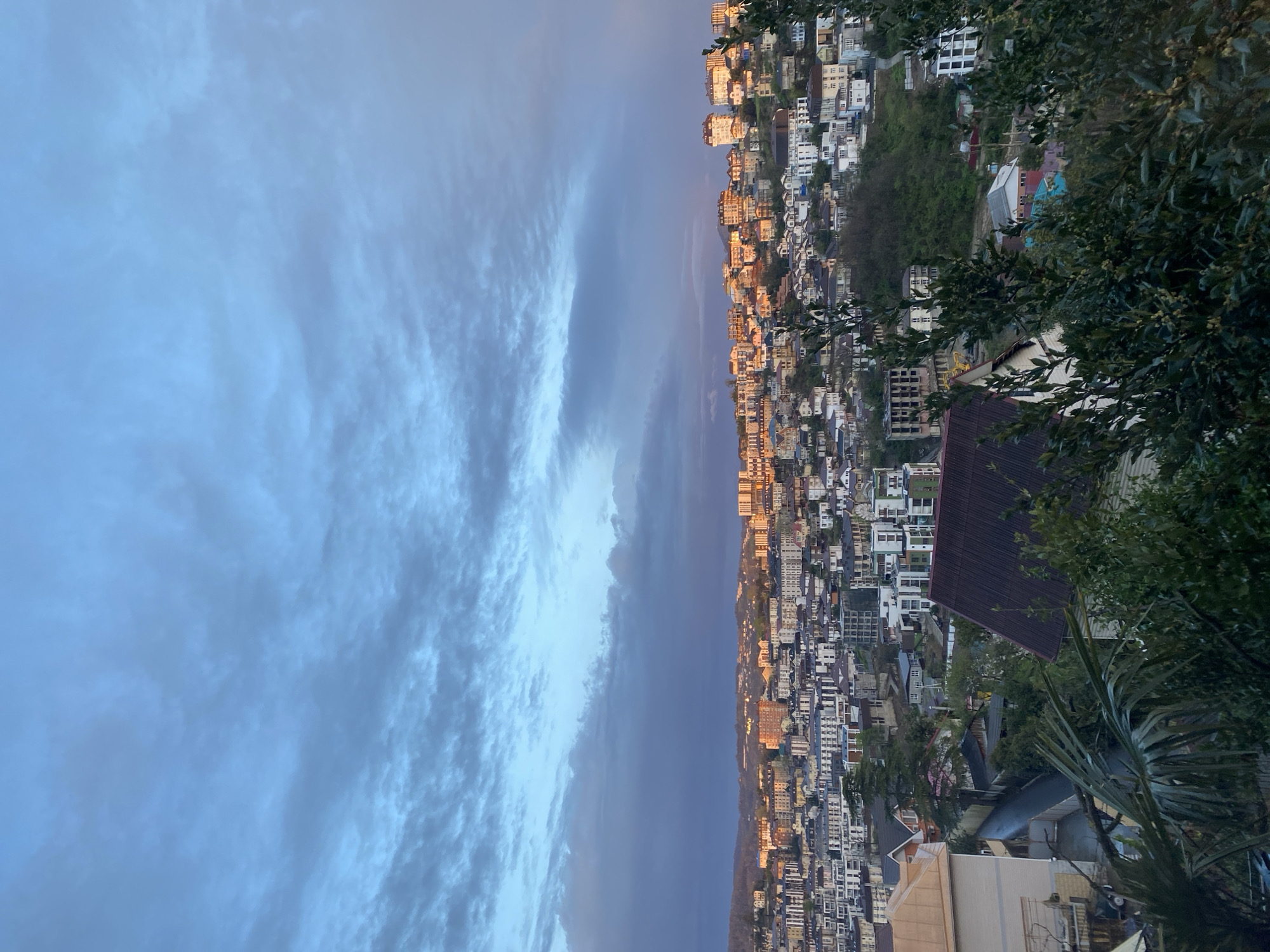 Golden hour aerial view captured over Sochi, Russia