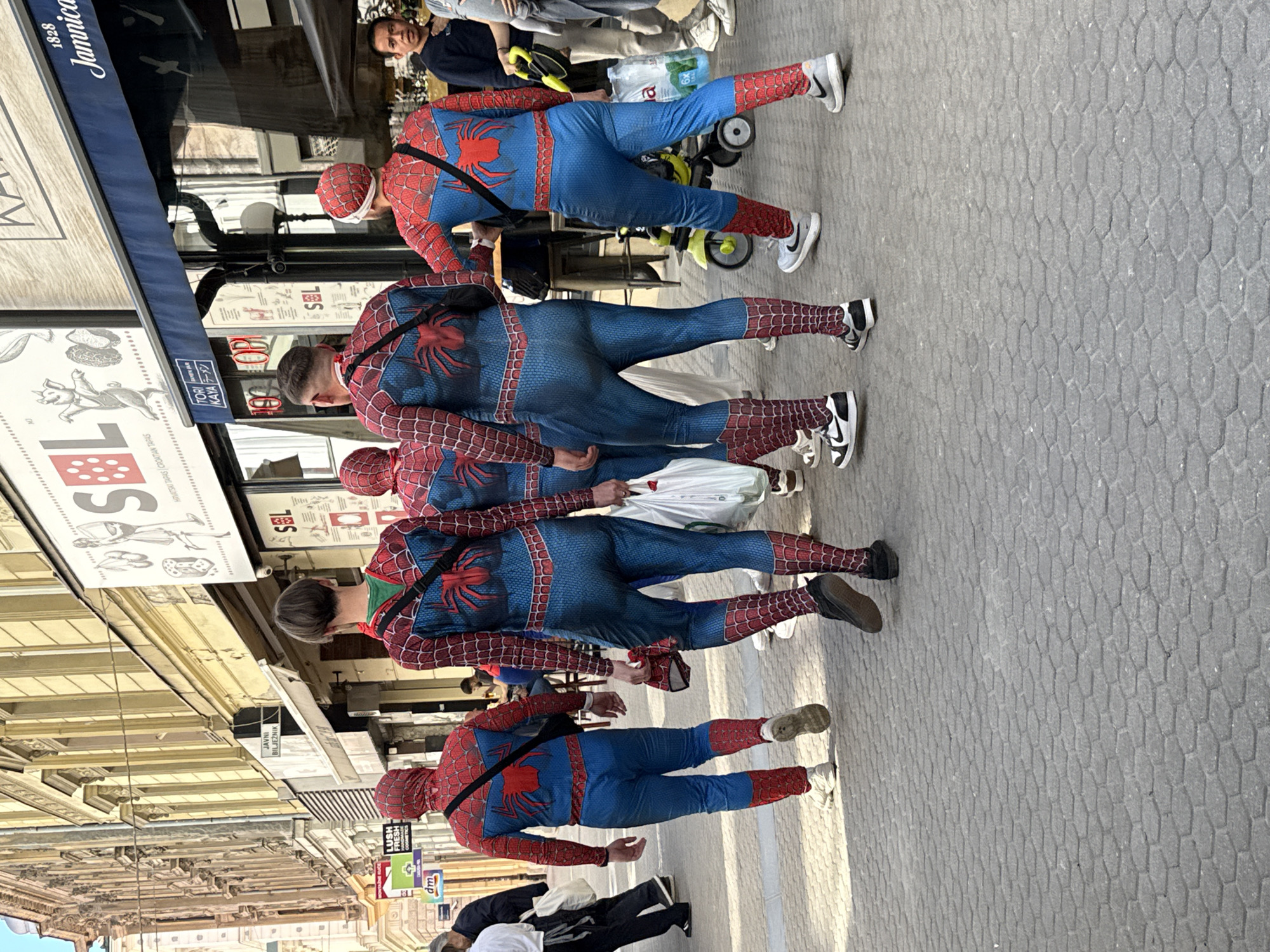Spider-Man costumed group spotted in Zagreb streets Friday afternoon