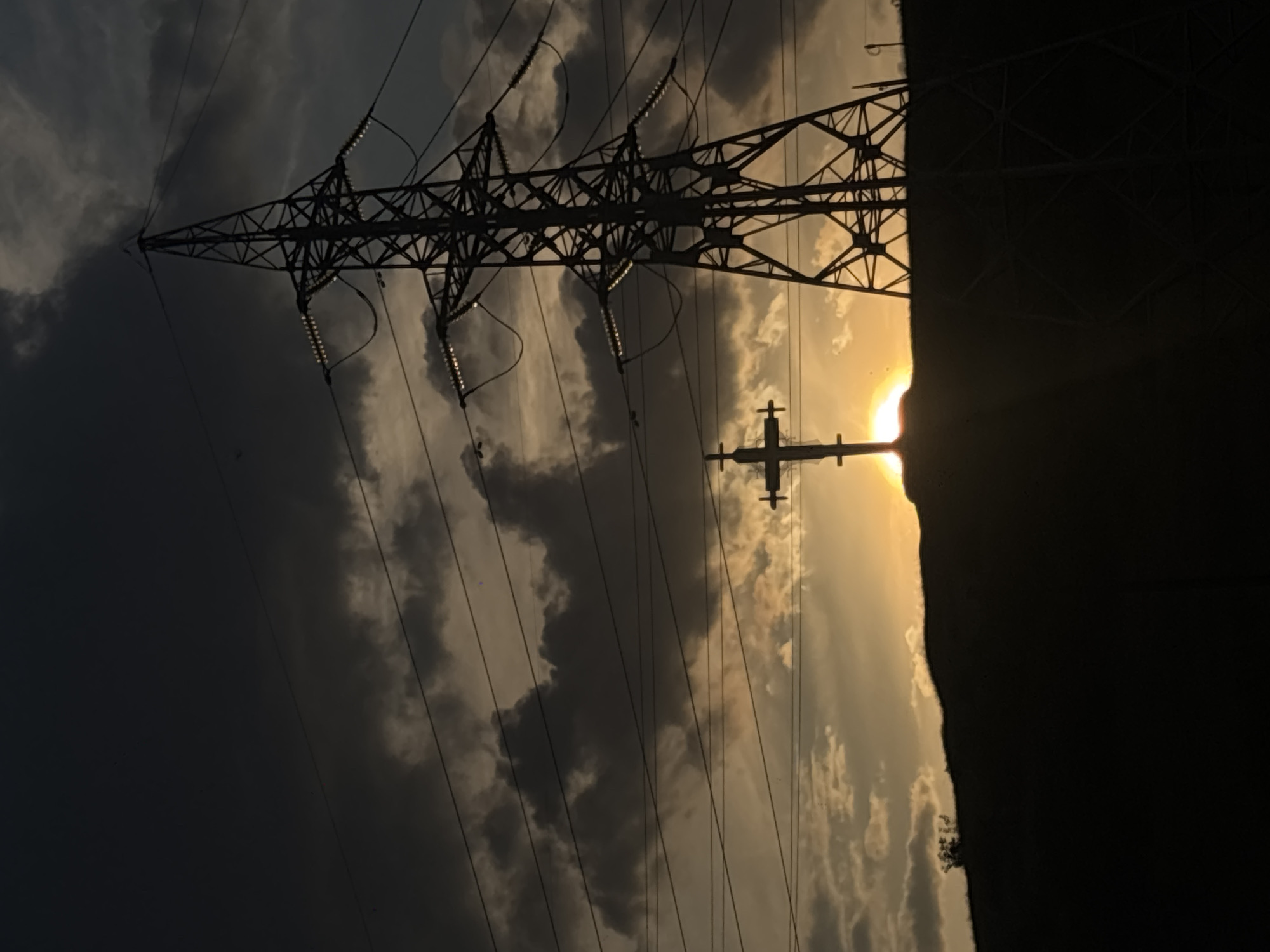 Sunset documented across Burgas Bulgaria electrical infrastructure residential areas