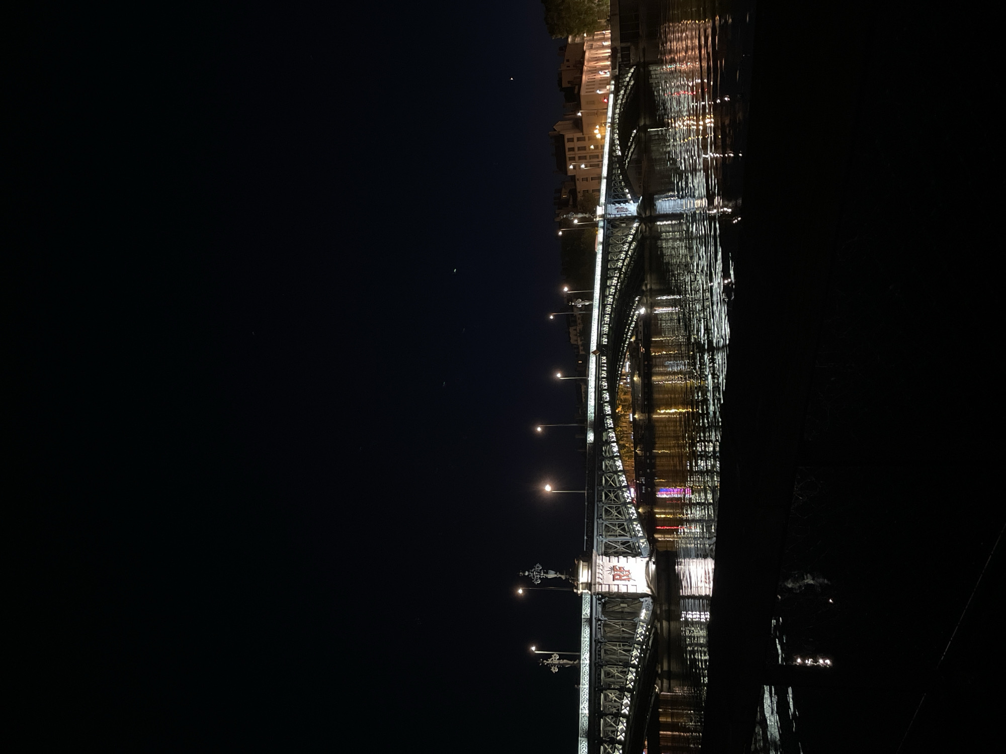 Pont de l'Université and Rhône riverfront at night, Lyon
