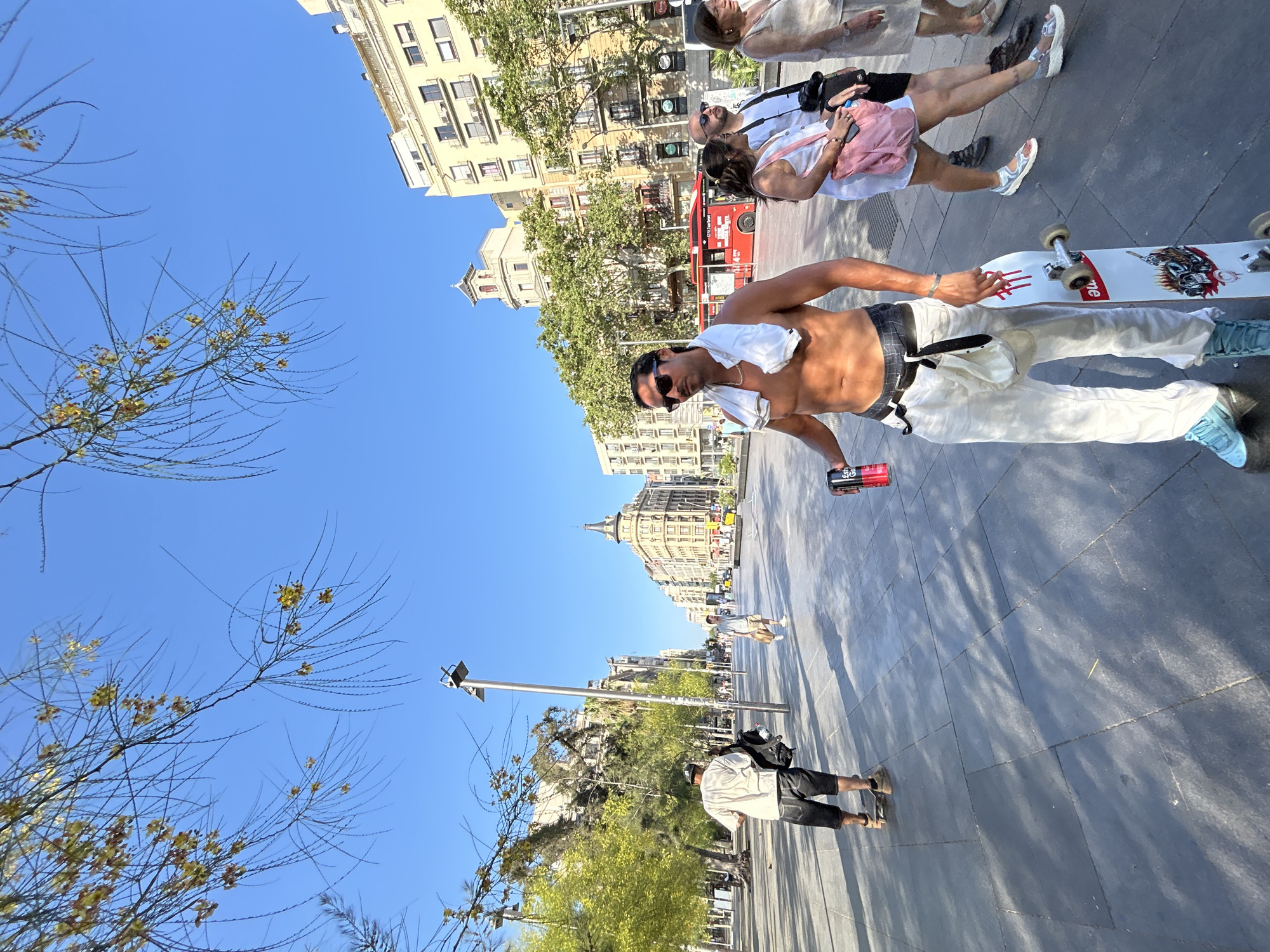 Skateboarding and street life on Las Ramblas, Barcelona