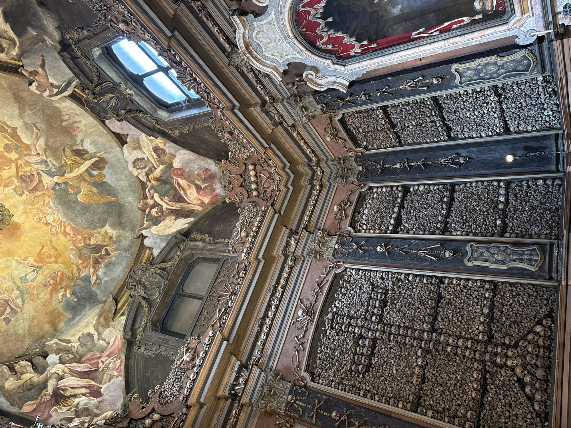 Milan's Capuchin Ossuary, walls lined with arranged human bones