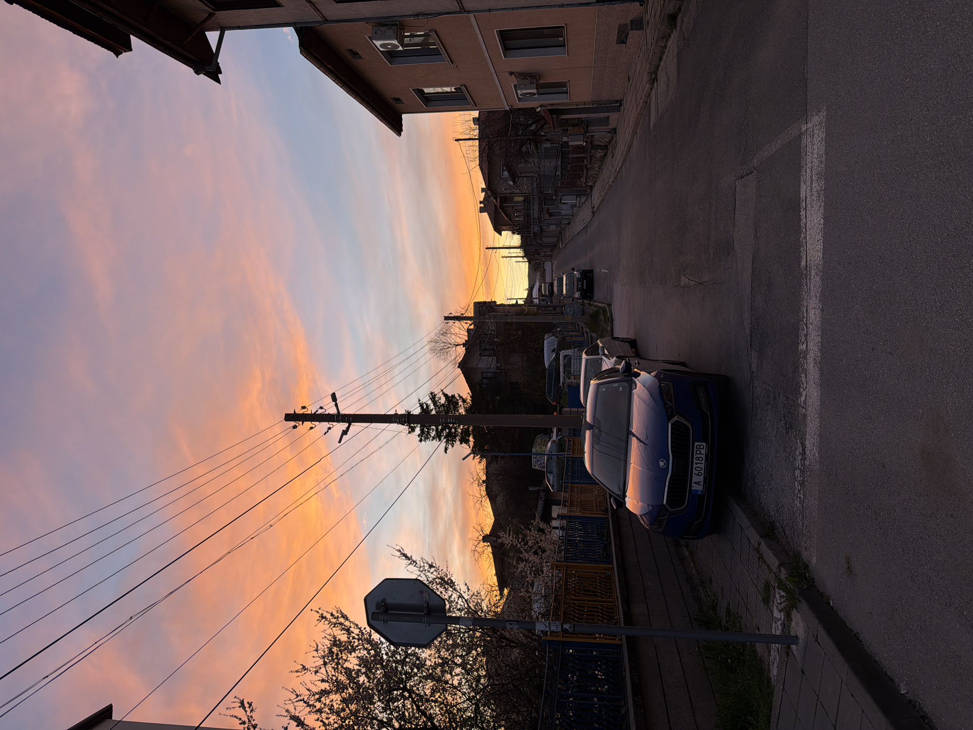 Sunset street scenes documented in Panagyurishte, Bulgaria