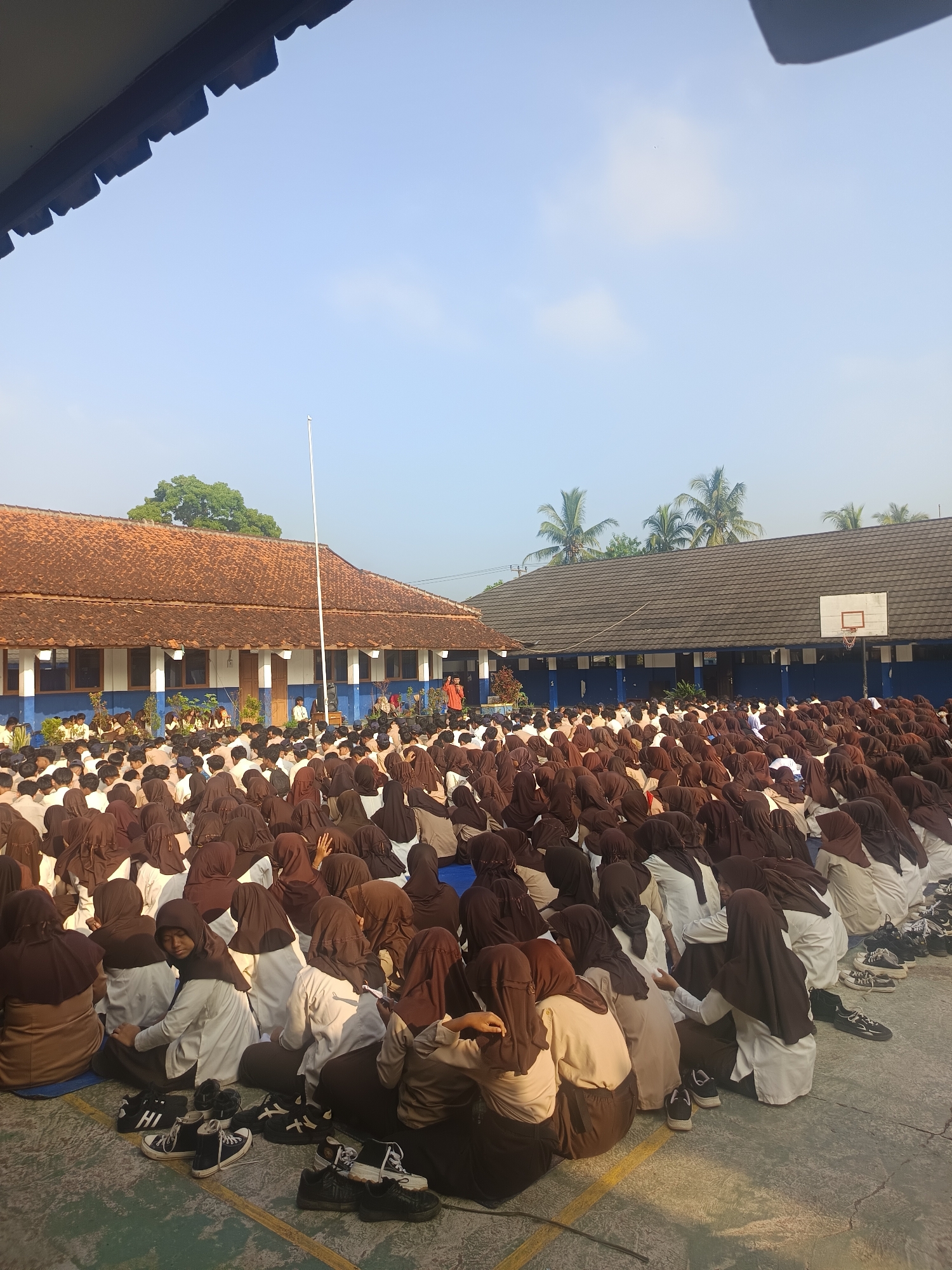 Students gather for outdoor assembly in Tanjungsari, Indonesia