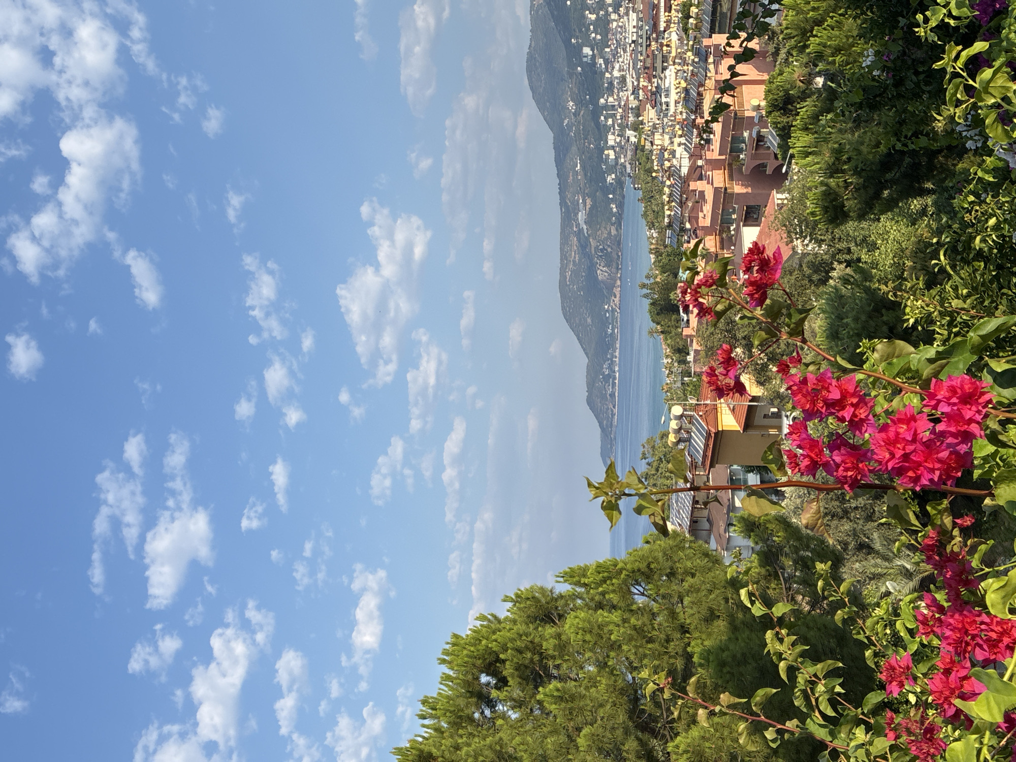 A July morning in Alanya, flowers, cable cars, and city views