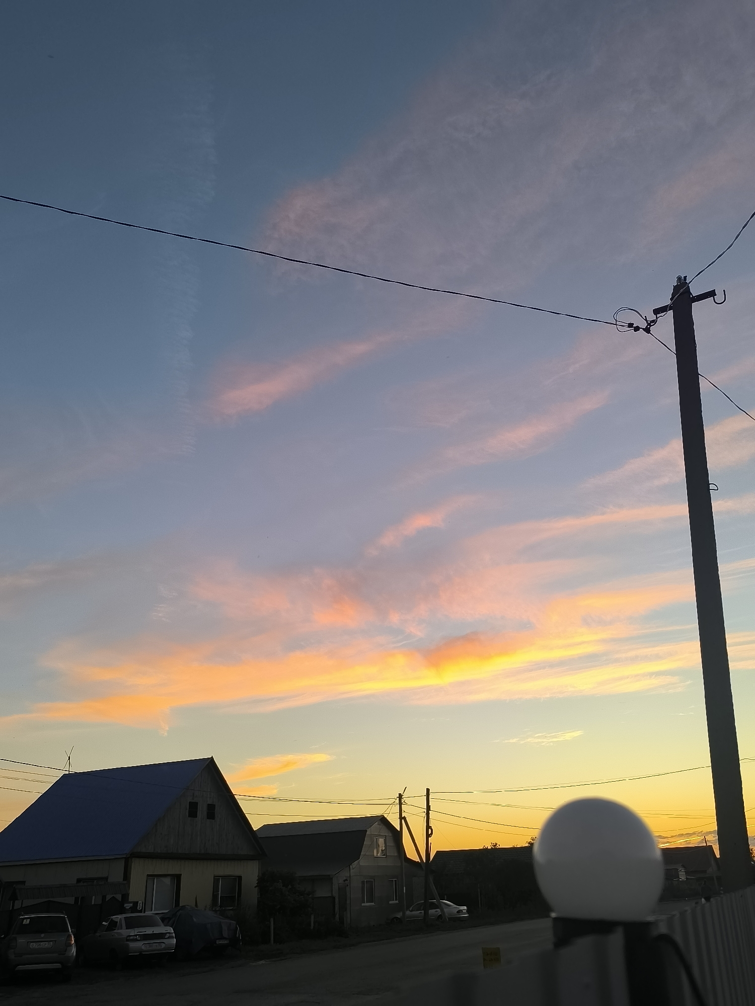 Twilight skies and garden flowers in a quiet outdoor setting
