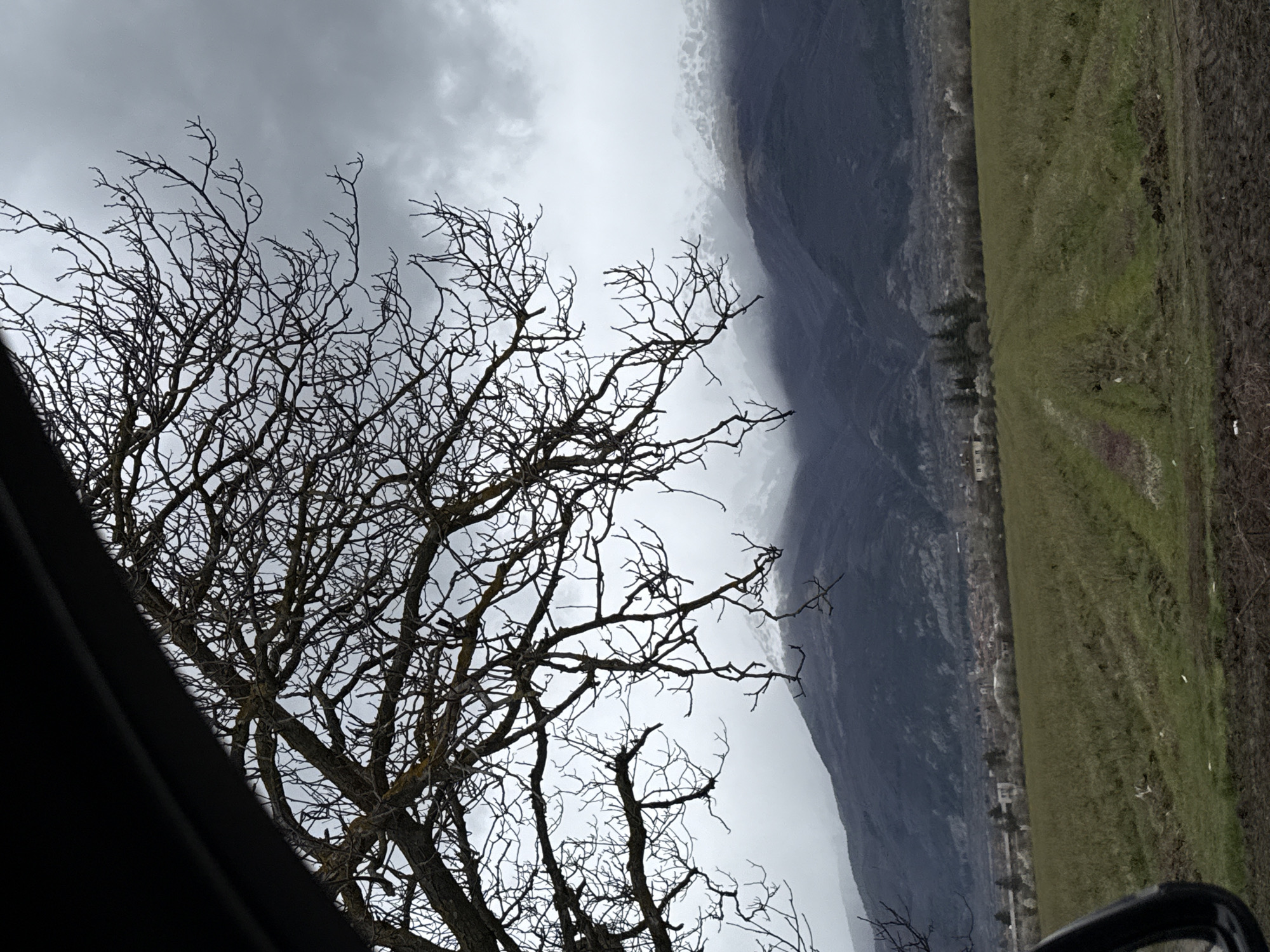 Morning commute through Bulgarian countryside captured from vehicle windows