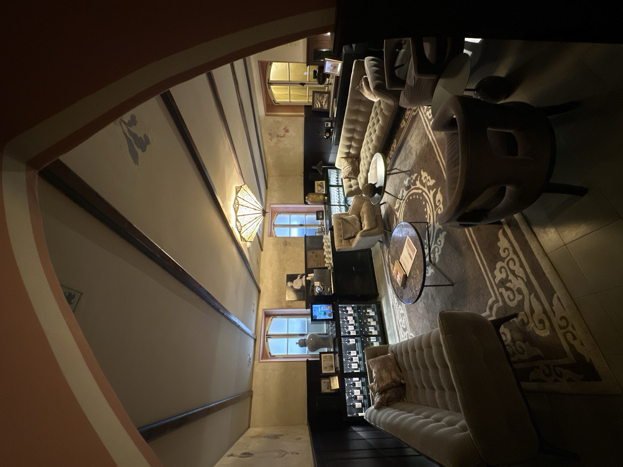 Interior lounge and waving man mural documented in Tel-Aviv